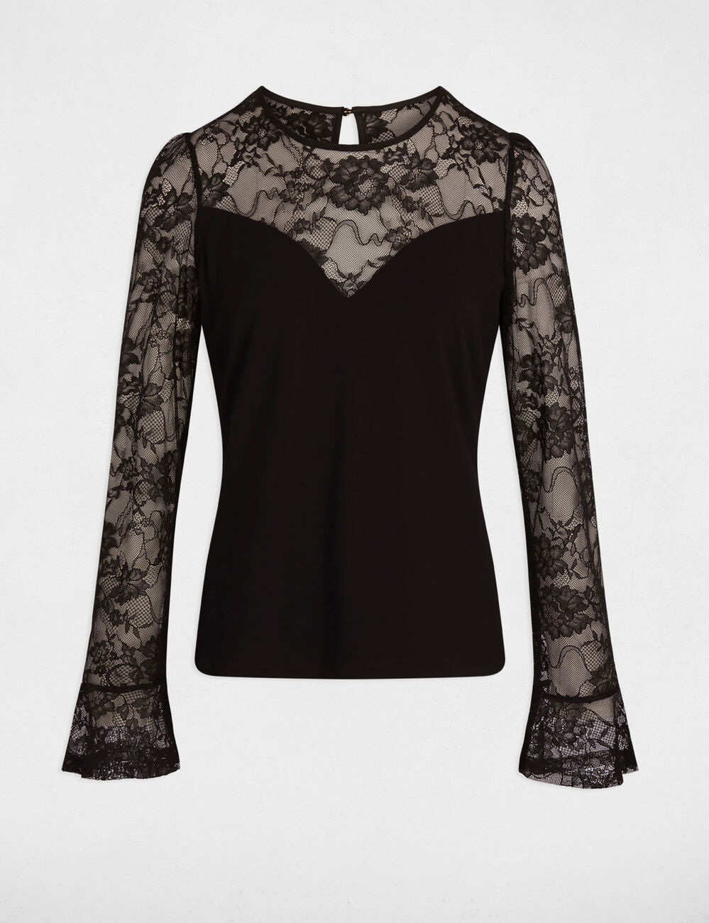 T-shirt dentelle cintr&eacute; noir femme