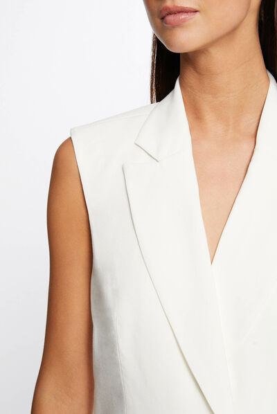 Veste droite fluide sans manches ecru femme
