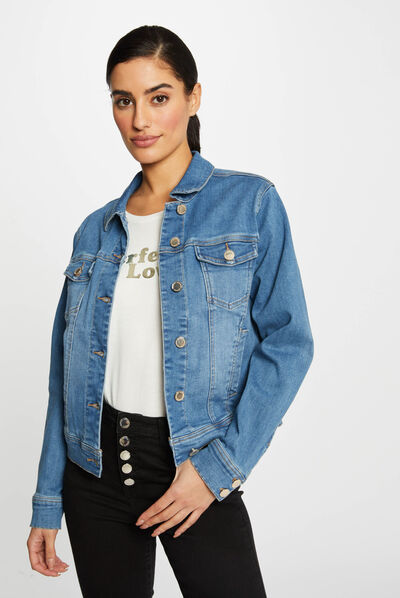 Veste droite boutonnée en jean jean stone femme