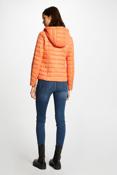 Doudoune droite à capuche orange femme