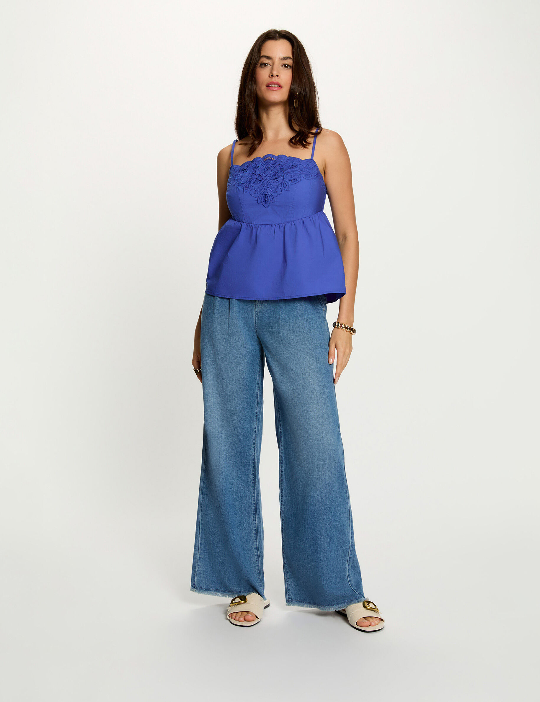 Jean large taille haute stone femme