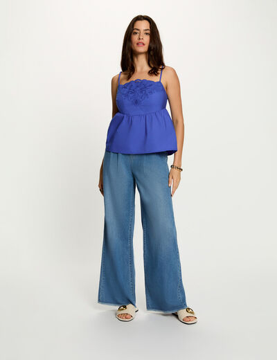 Jean large taille haute denim stone femme
