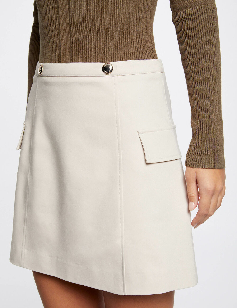 Jupe trapèze avec poches à rabat beige femme