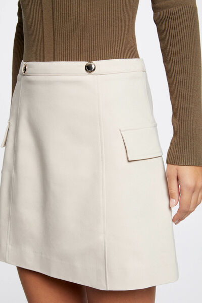 Jupe trapèze avec poches à rabat beige femme