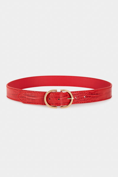 Ceinture aspect croco rouge femme