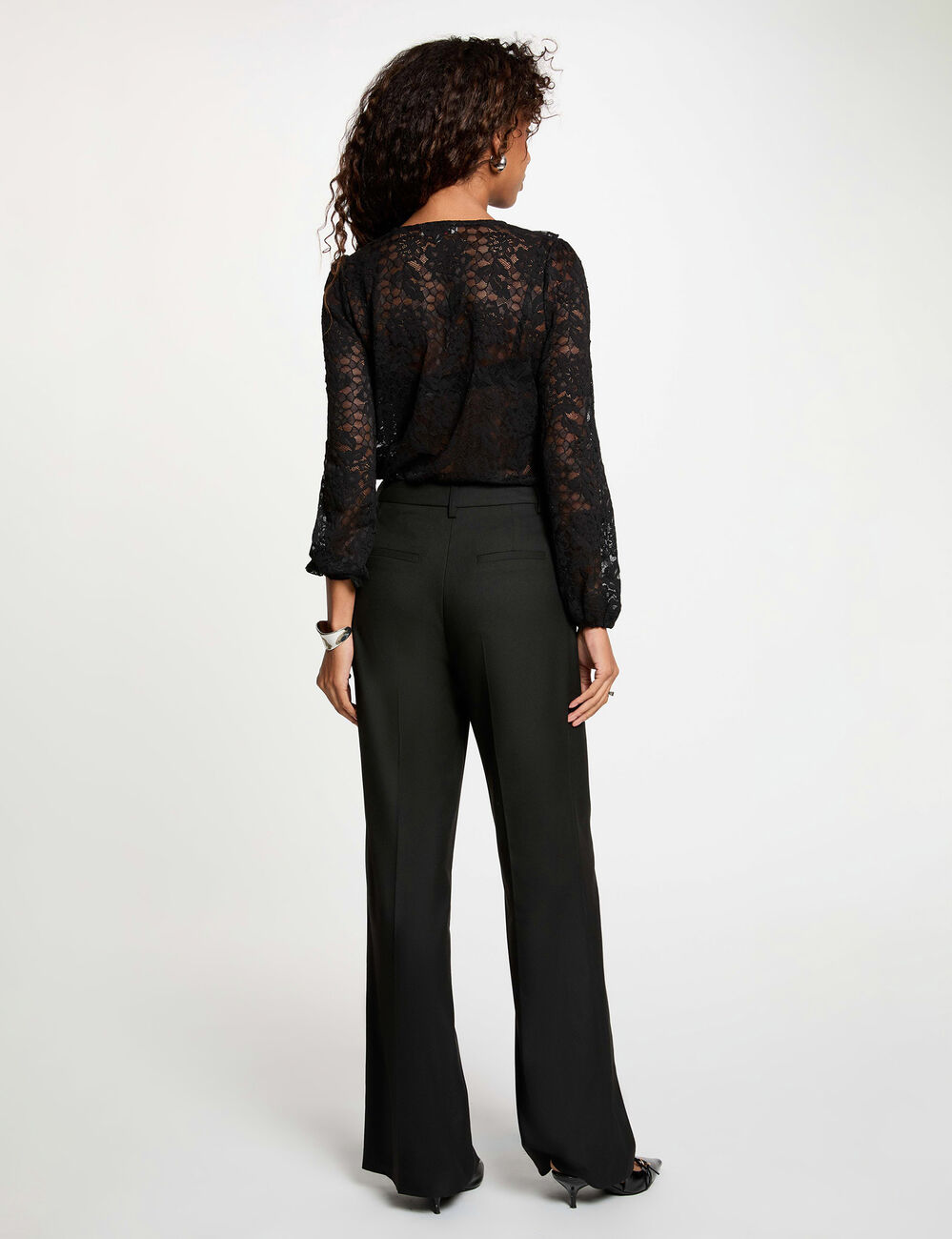Chemise dentelle col v noir femme