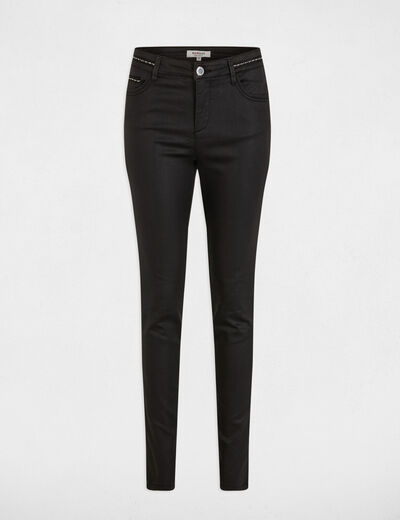 Pantalon slim enduit noir femme