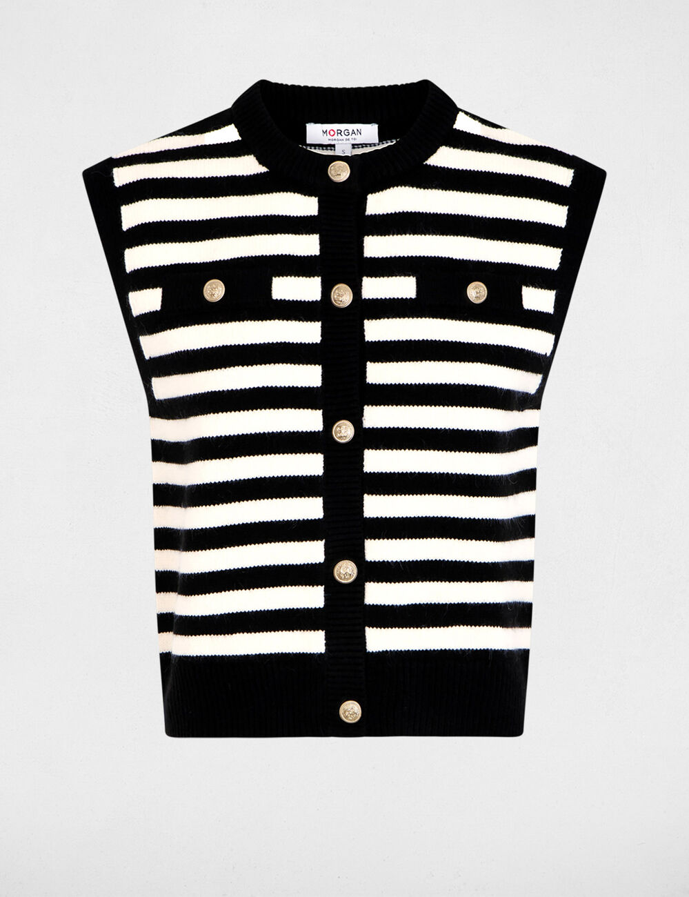 Gilet ray&eacute; sans manches ivoire femme