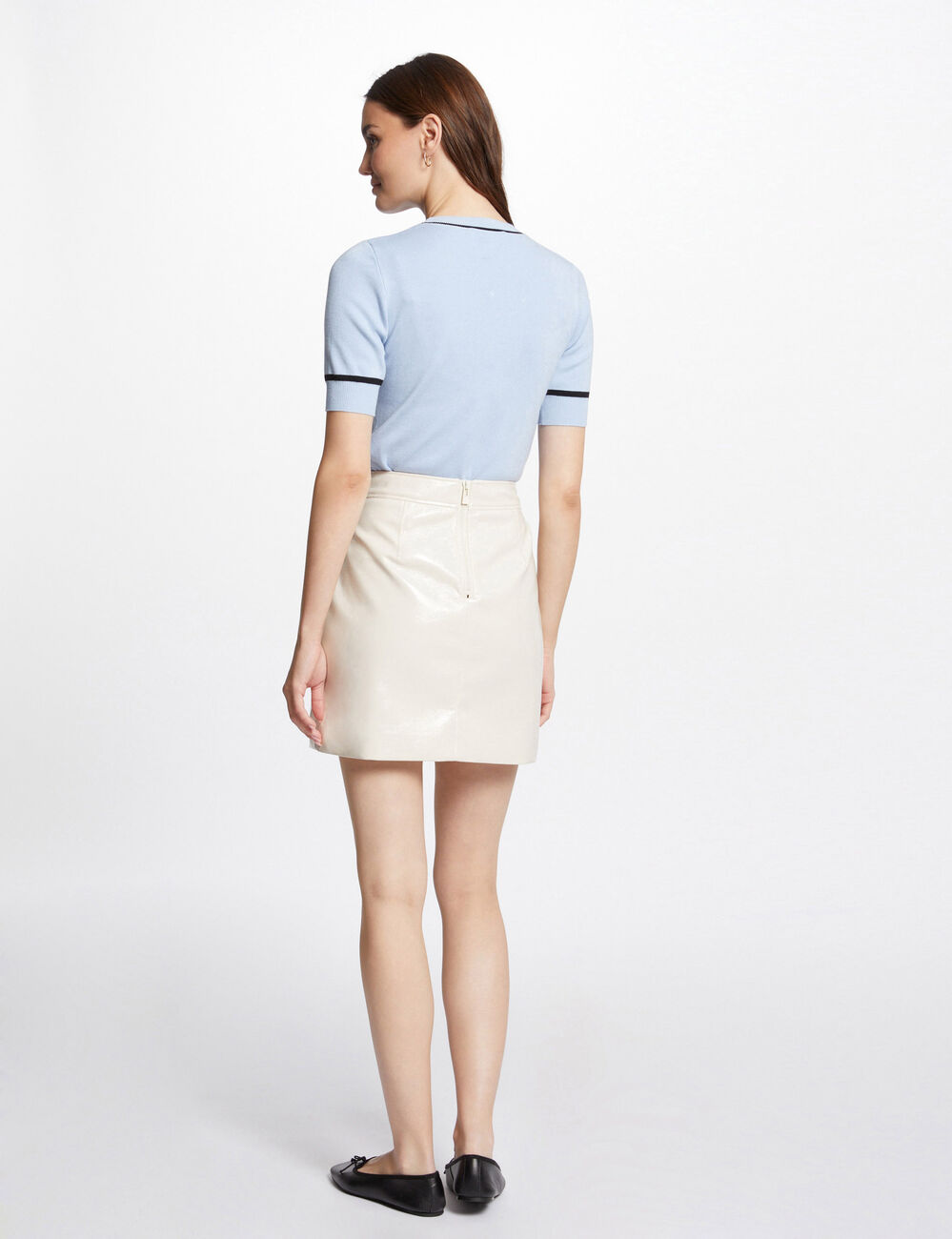 Pull col rond manches courtes ciel femme