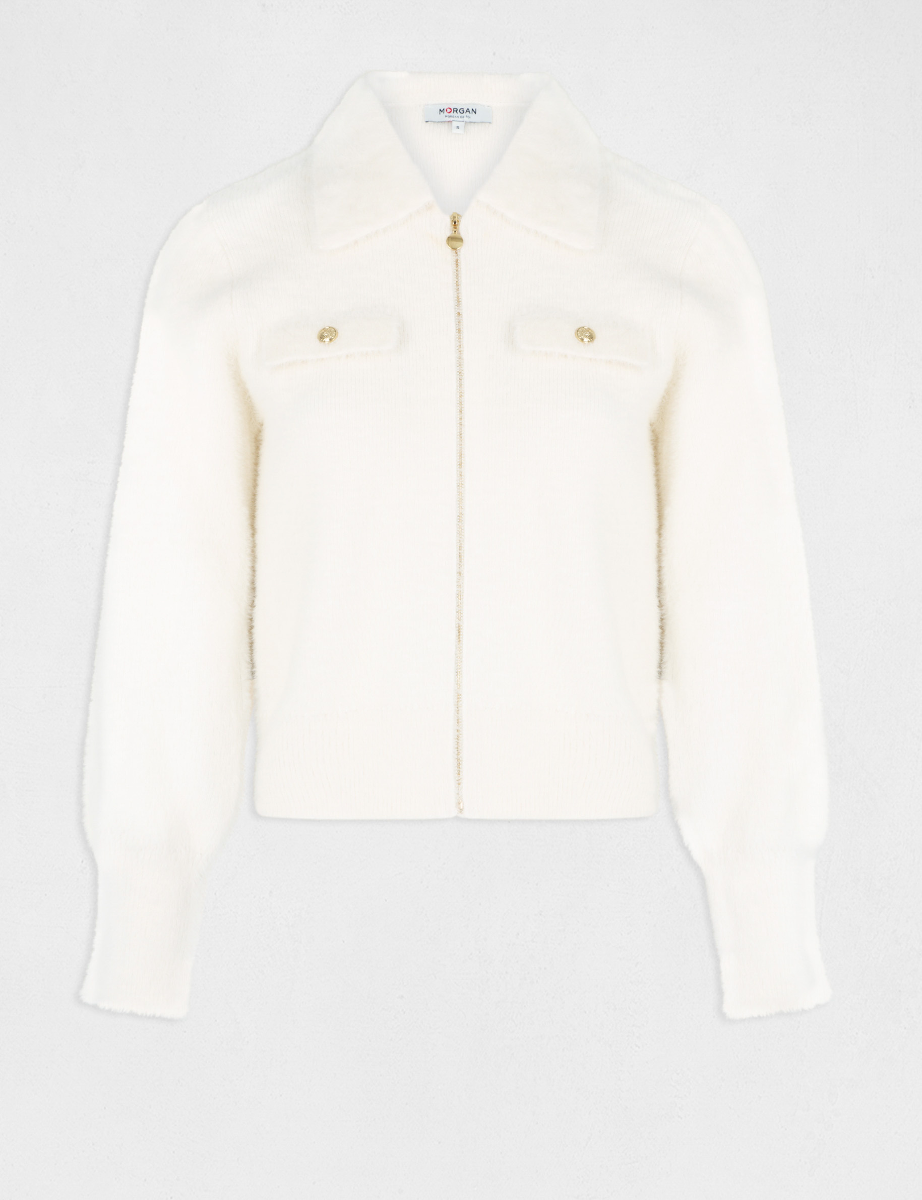 gilet manches longues col a revers ivoire femme Gilet manches longues col à revers ivoire femme