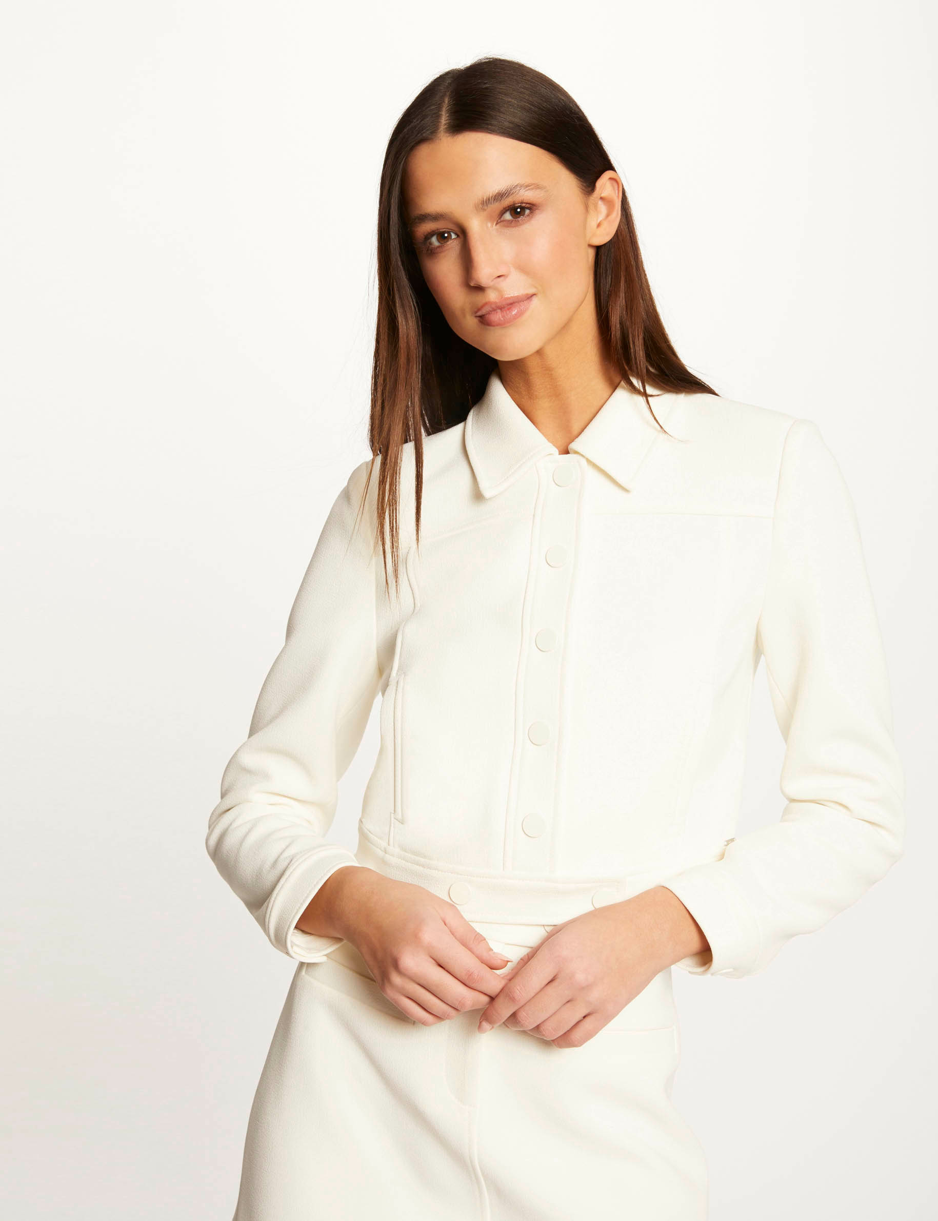 Blouson court droit boutonné ecru femme Blouson court droit boutonné ecru femme