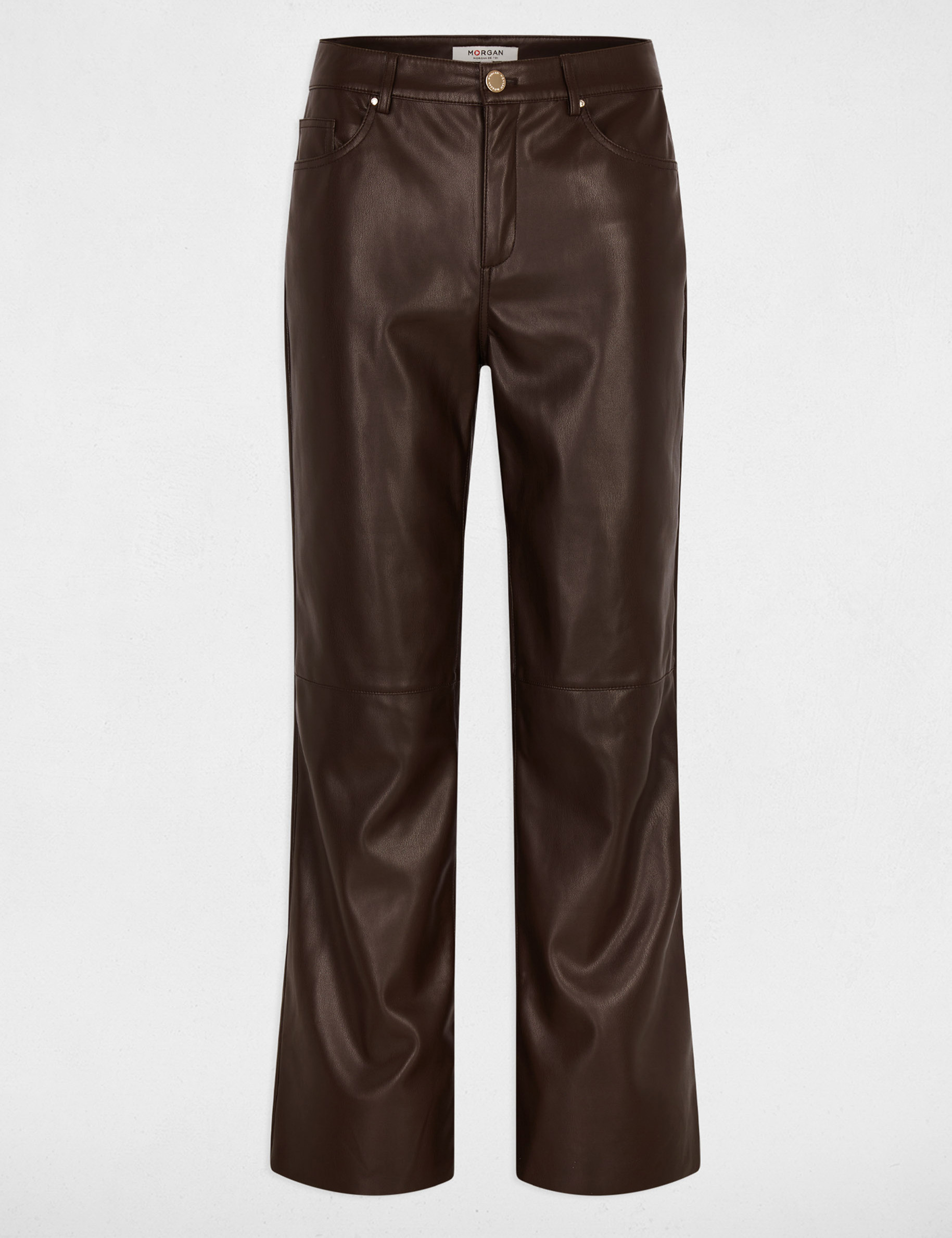 Pantalon bootcut similicuir marron fonc&eacute; femme