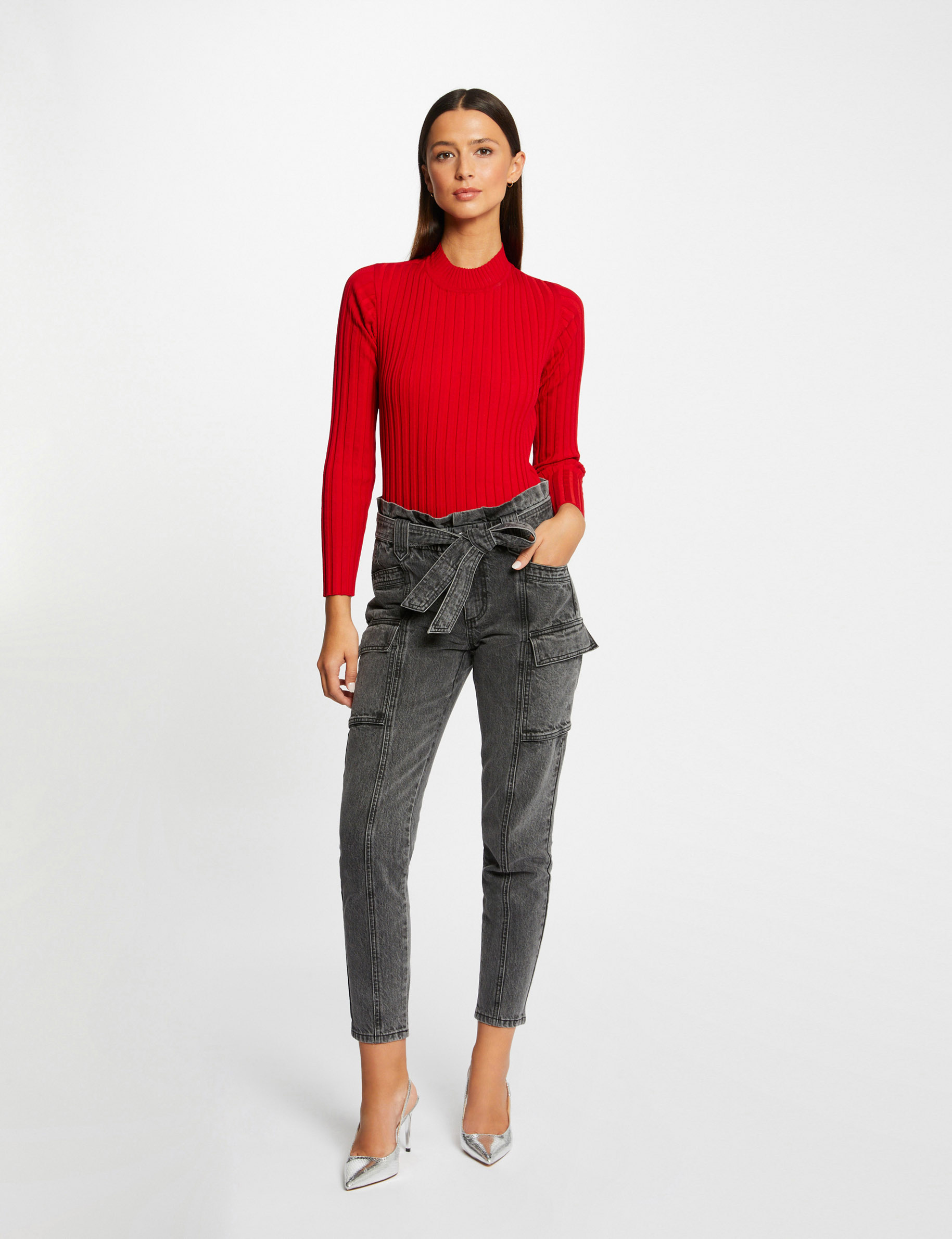 Jeans cargo slim 7/8ème gris moyen femme