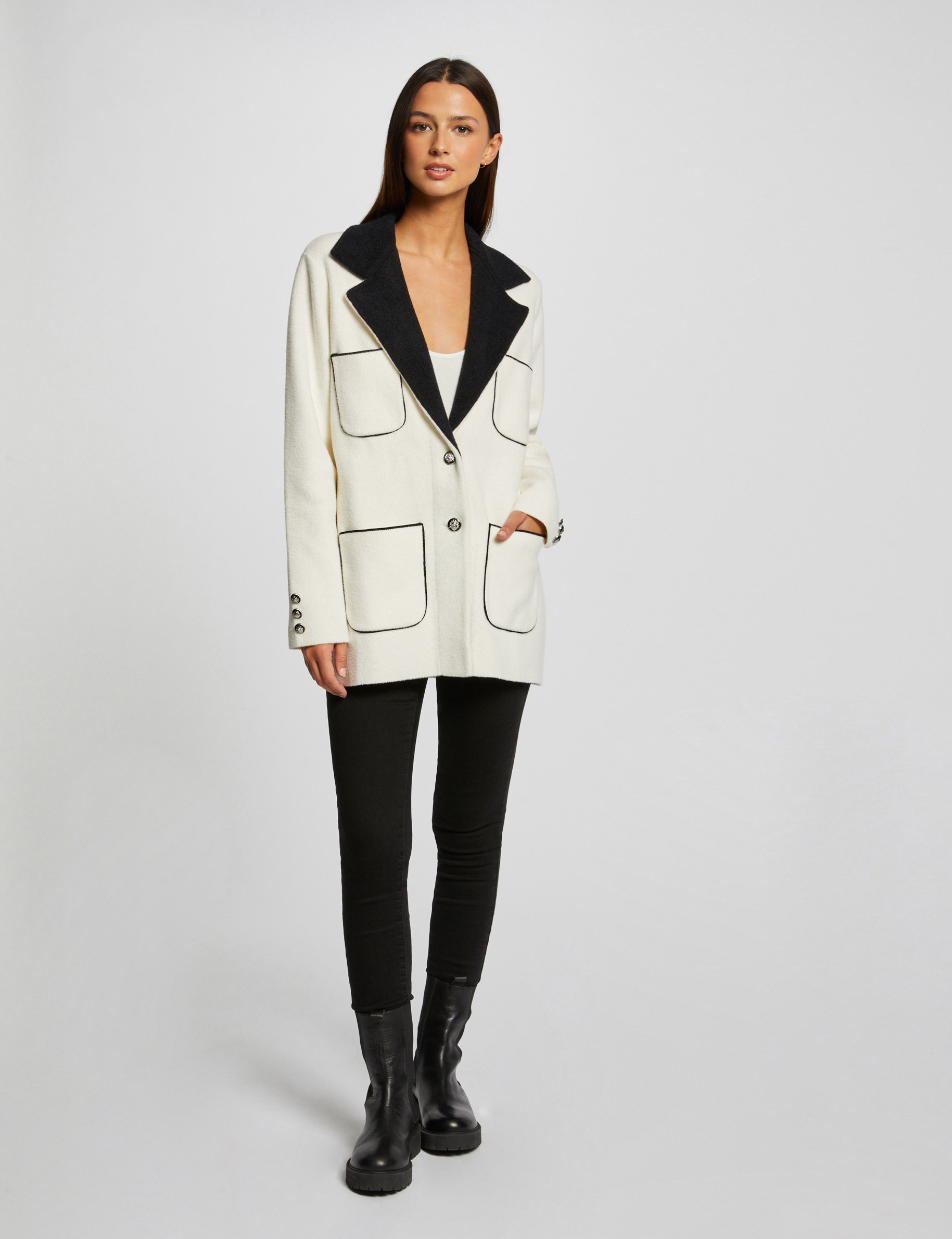 gilet droit avec poches ecru femme Gilet droit avec poches ecru femme