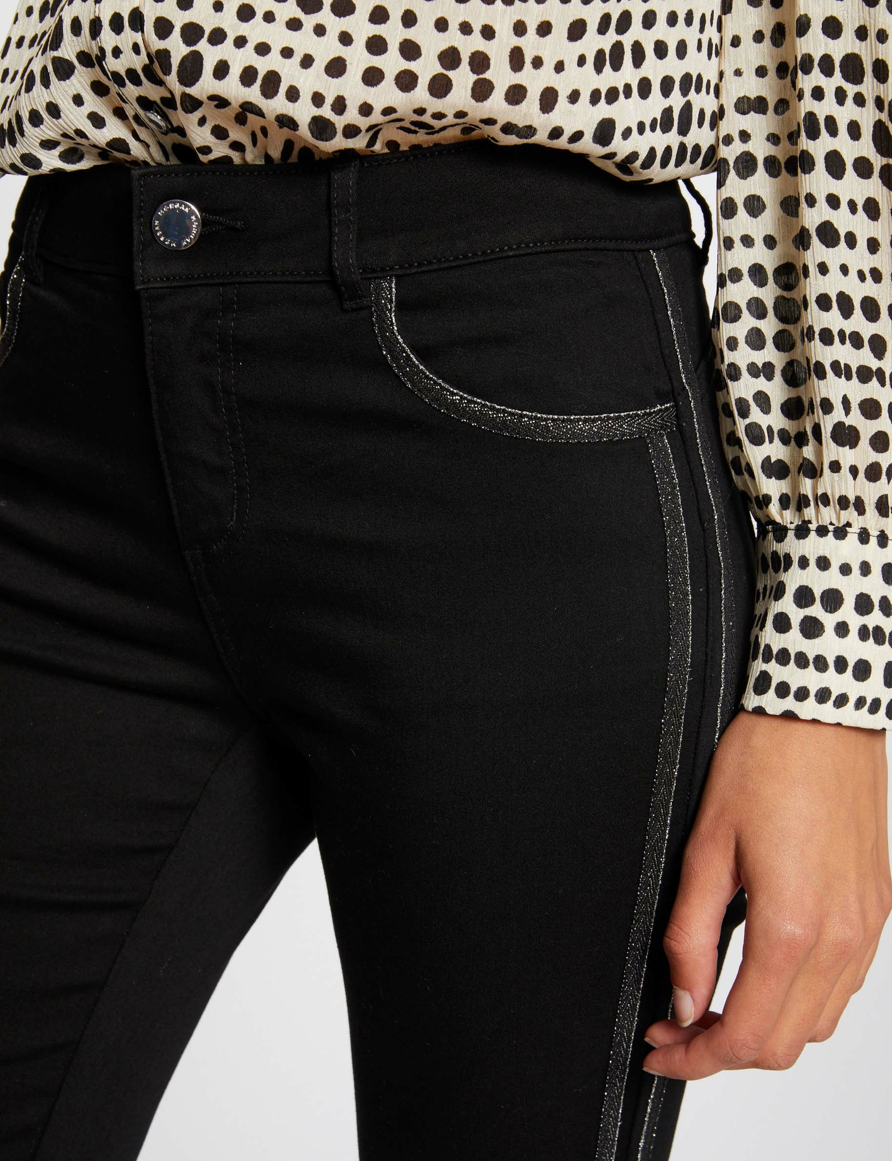 Jeans skinny avec bandes métallisées noir femme Jeans skinny avec bandes métallisées noir femme