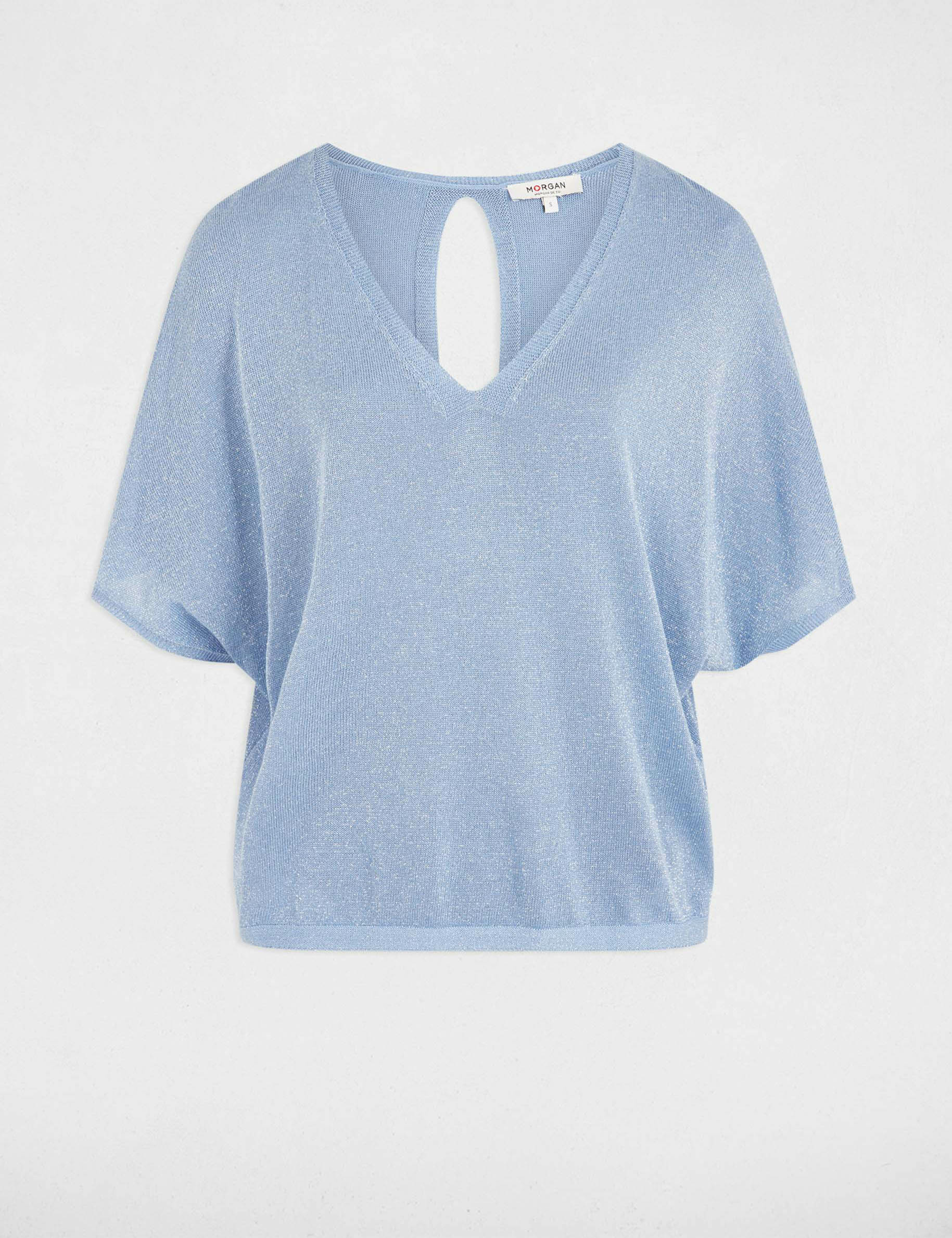 pull col en v et manches 34 bleu gris femme Pull col en V et manches 3/4 bleu gris femme