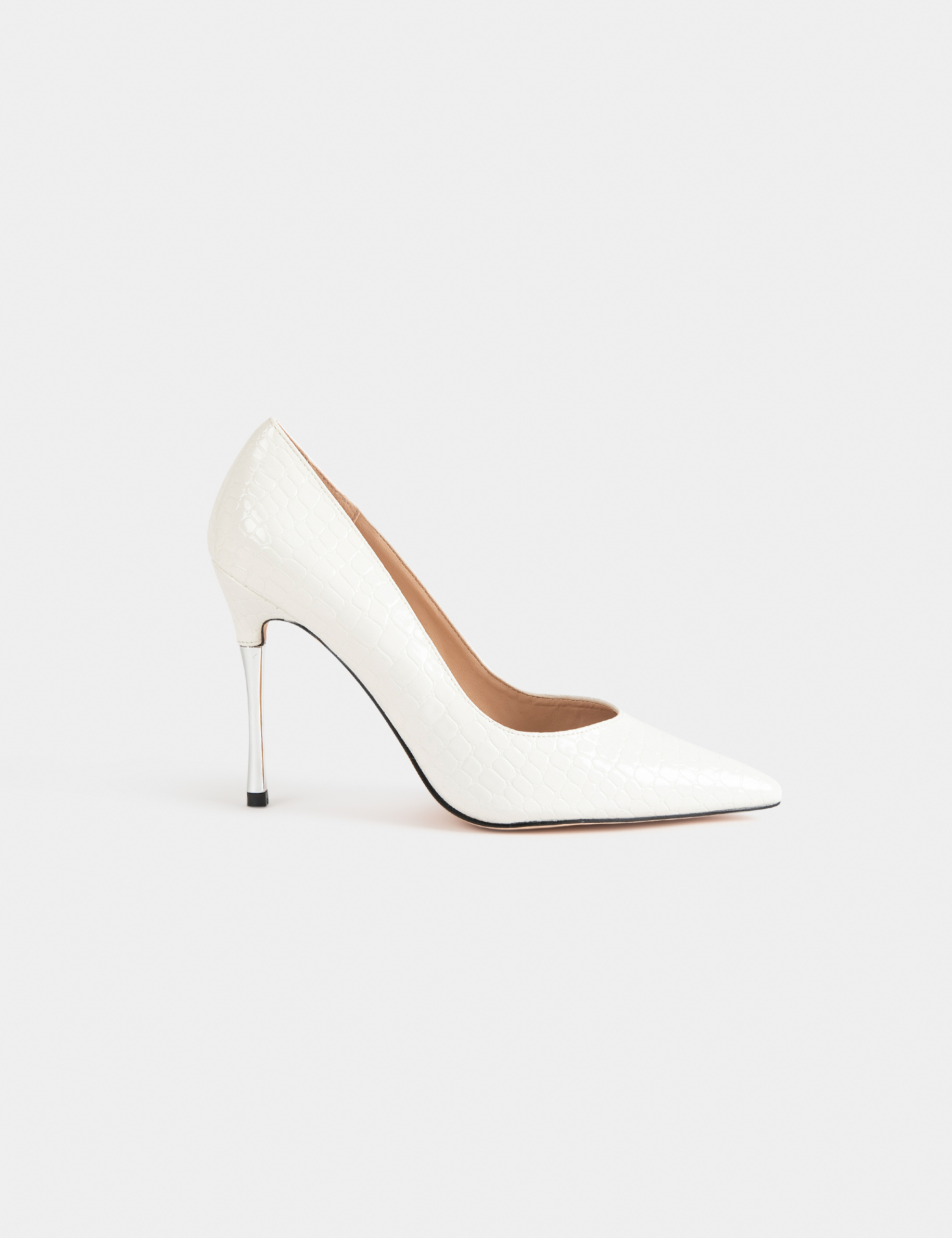 Escarpins à talons aspect croco blanc femme Escarpins à talons aspect croco blanc femme