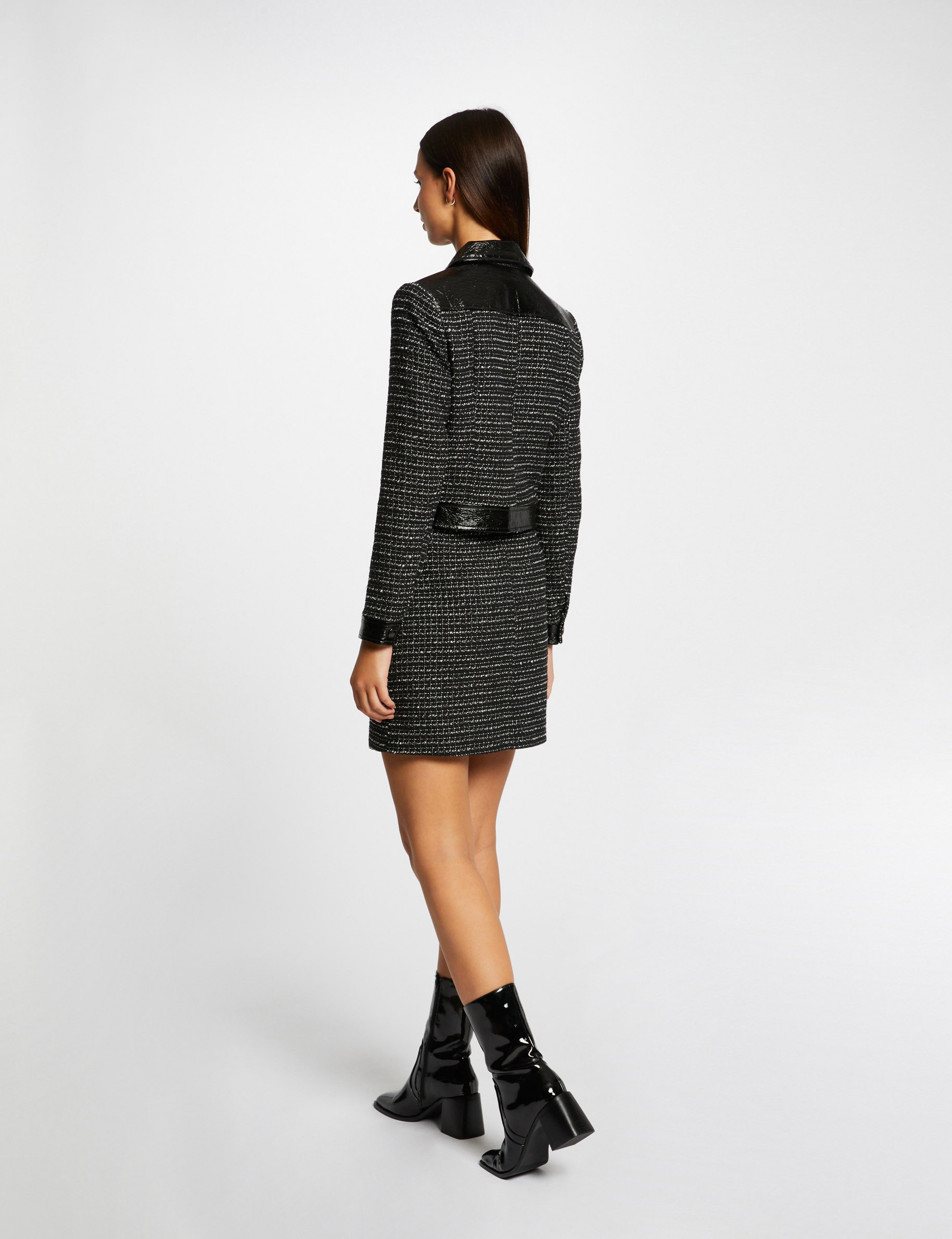 jupe droite boutonne details vinyle noir femme Jupe droite boutonné détails vinyle noir femme