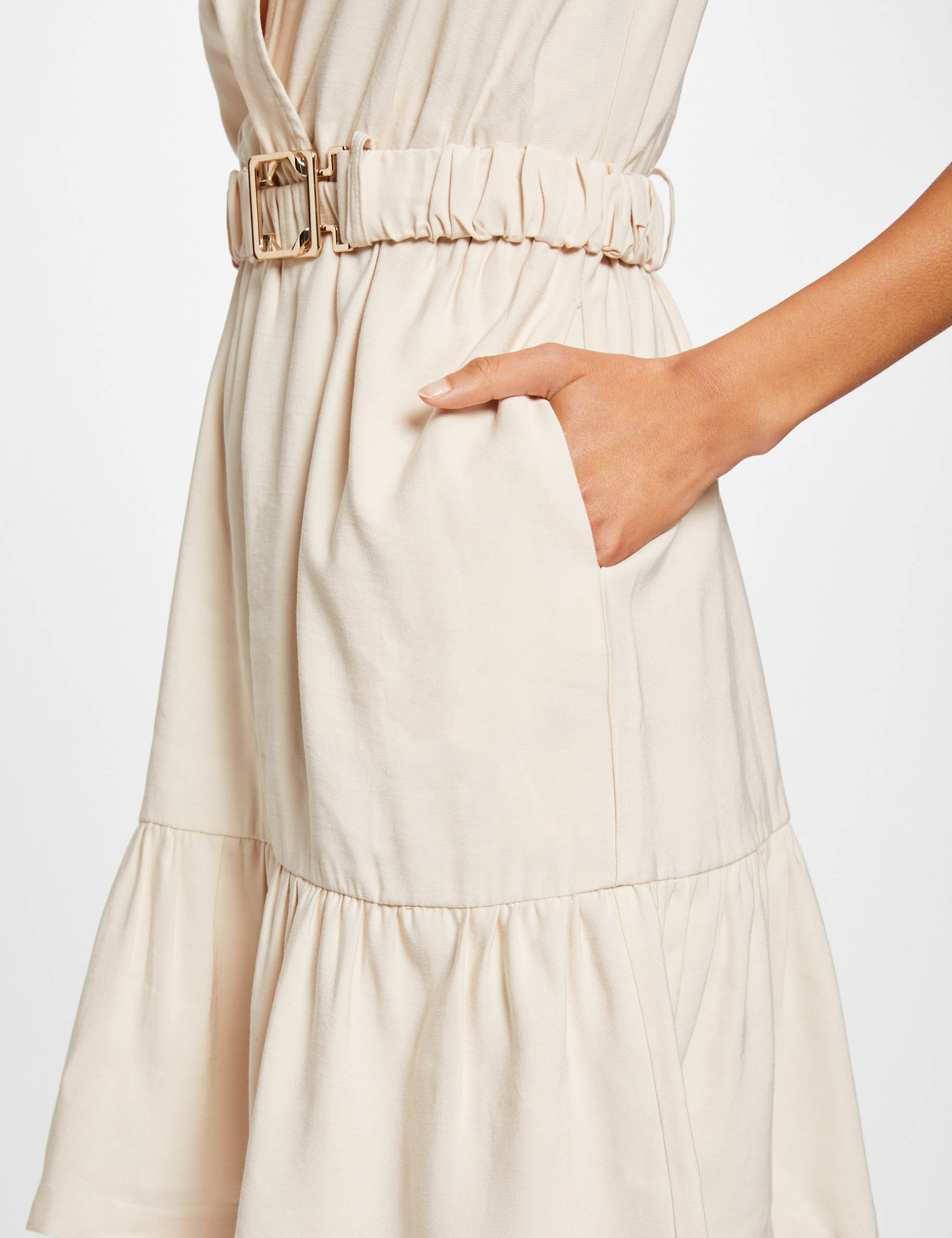 Robe droite fluide ceinturée ivoire femme Robe droite fluide ceinturée ivoire femme
