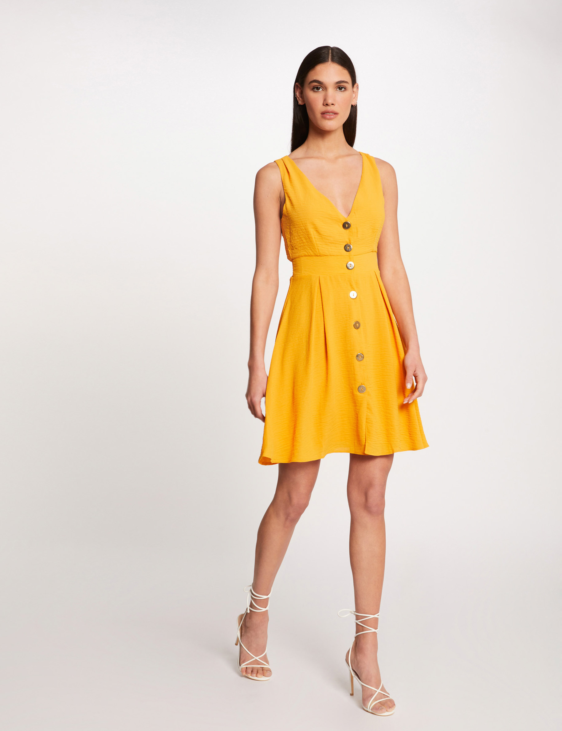 Allegra K Mini robe chemise décontractée à manches 3/4 boutonnées pour