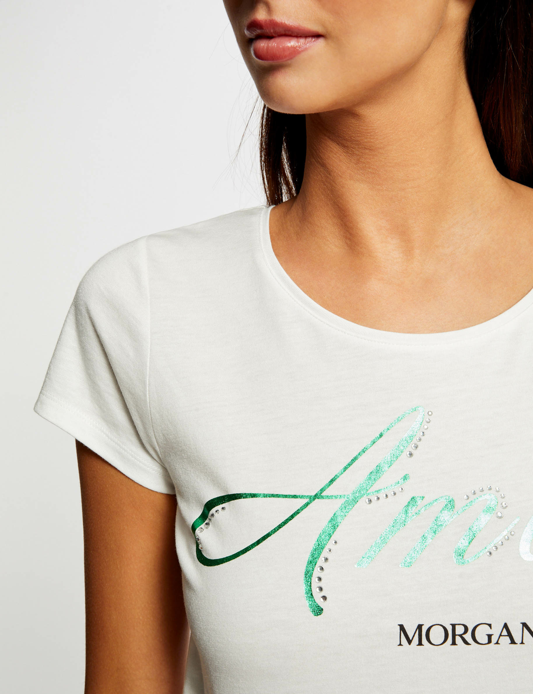 T-shirt manches courtes à inscription ecru femme T-shirt manches courtes à inscription ecru femme