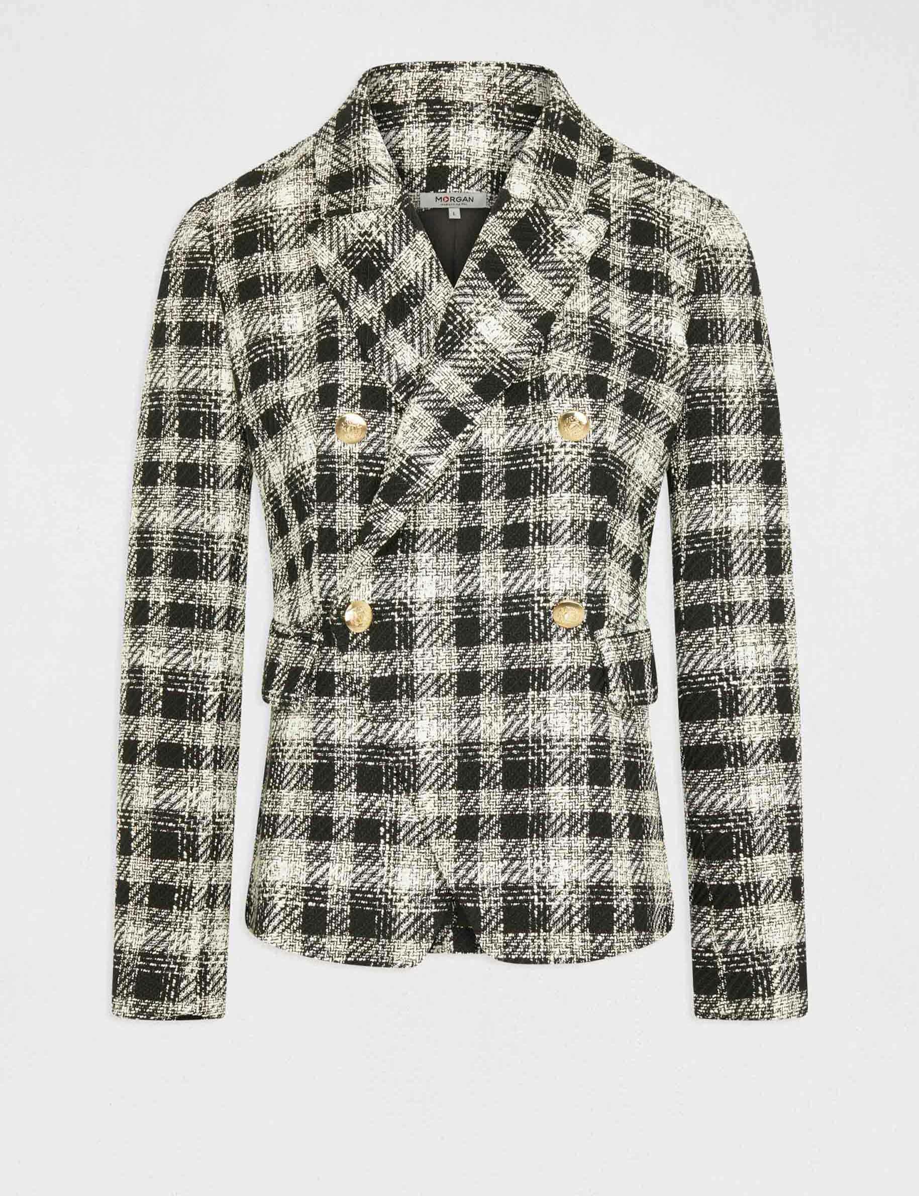 veste cintree boutonnee a carreaux noir femme Veste cintrée boutonnée à carreaux noir femme