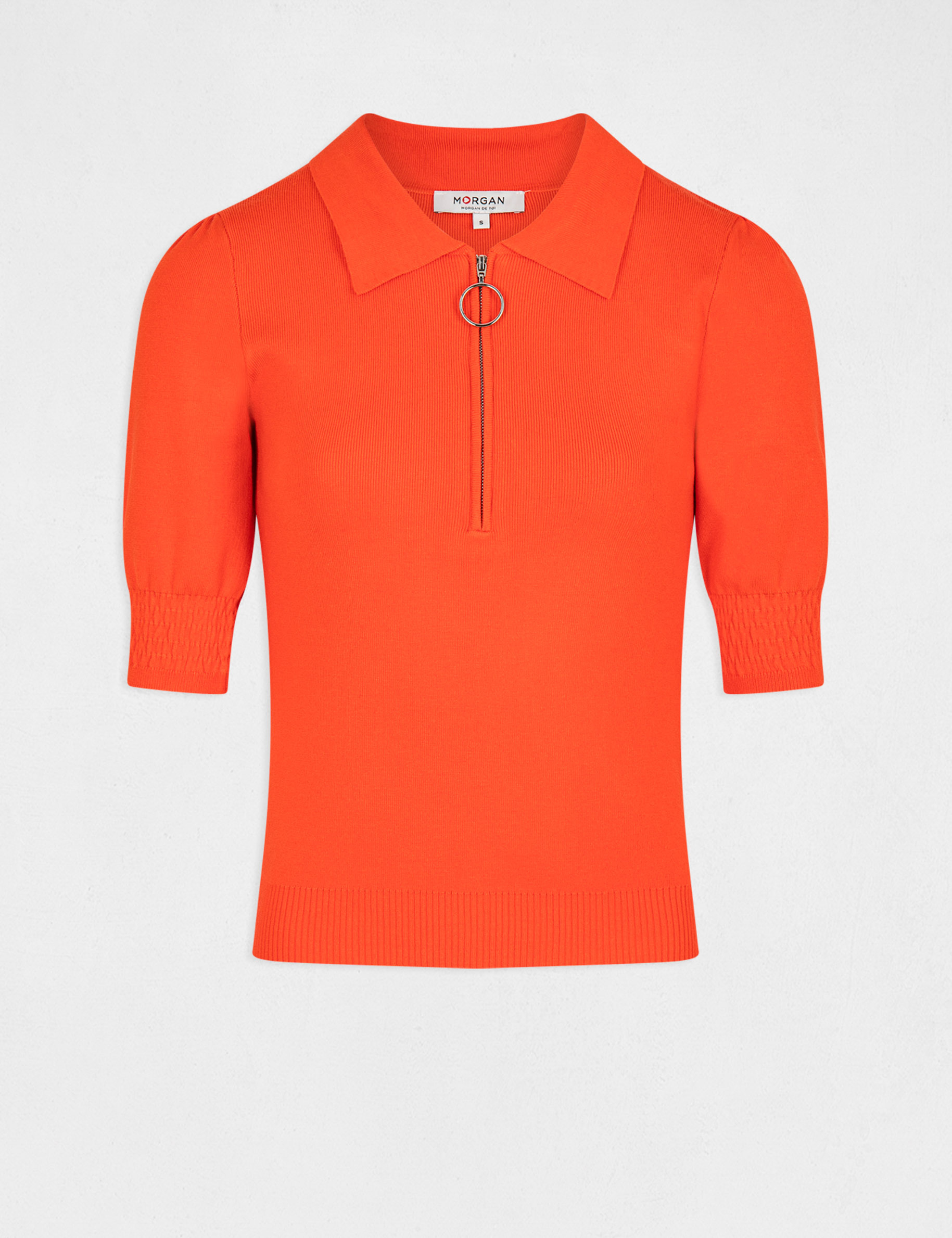 Pull manches courtes à col polo orange femme Pull manches courtes à col polo orange femme