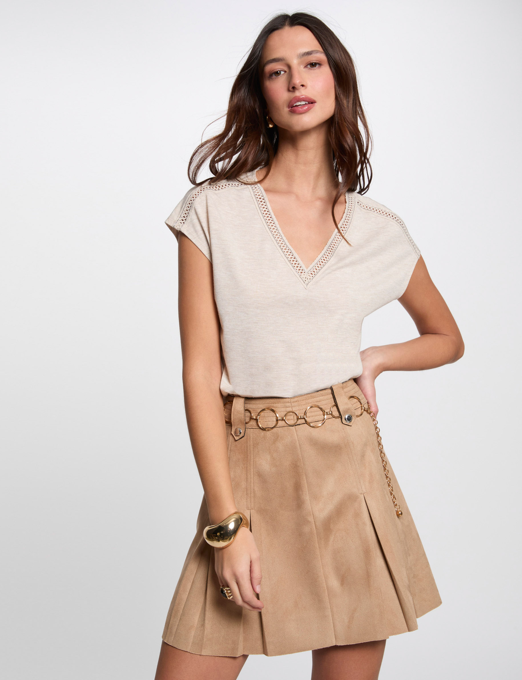 t shirt manches courtes ivoire femme T-shirt manches courtes ivoire femme