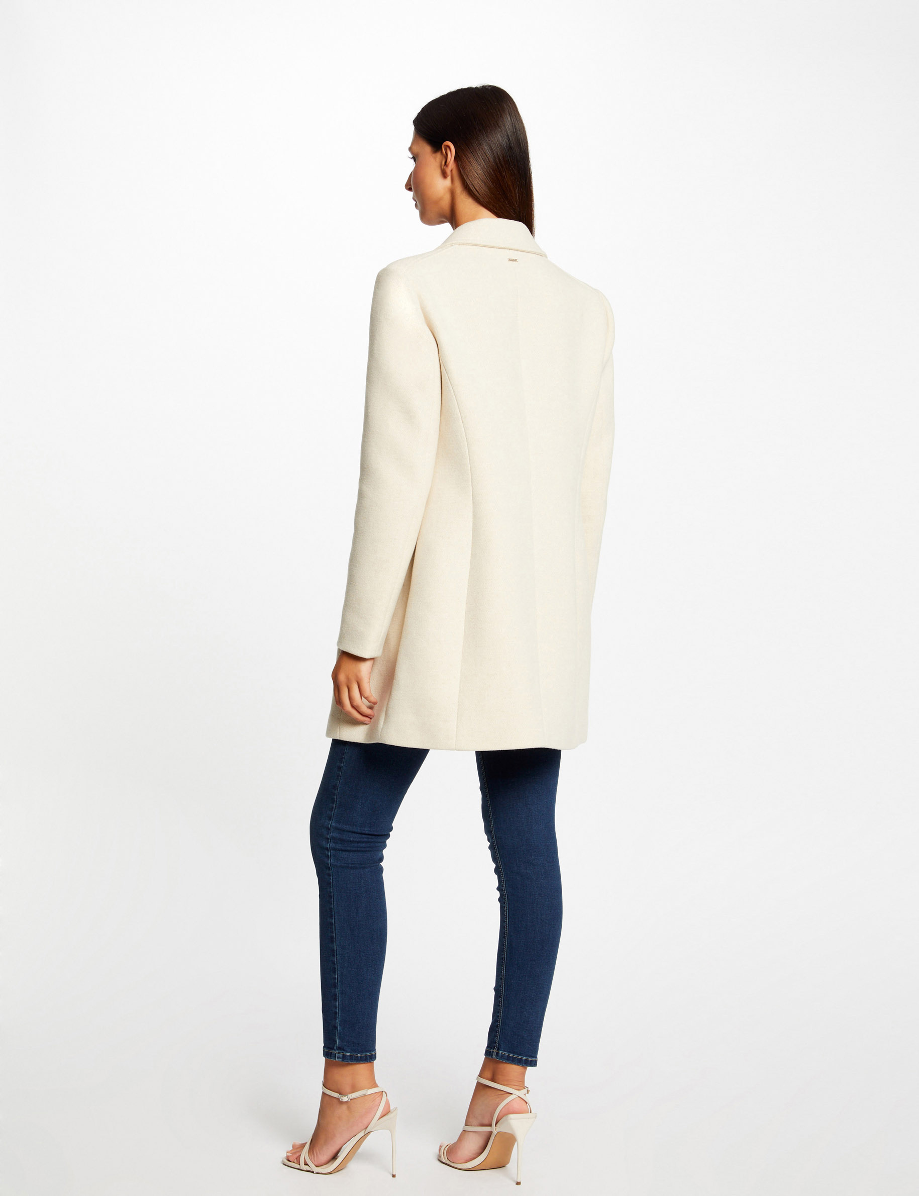 Manteau long droit boutonné ivoire femme