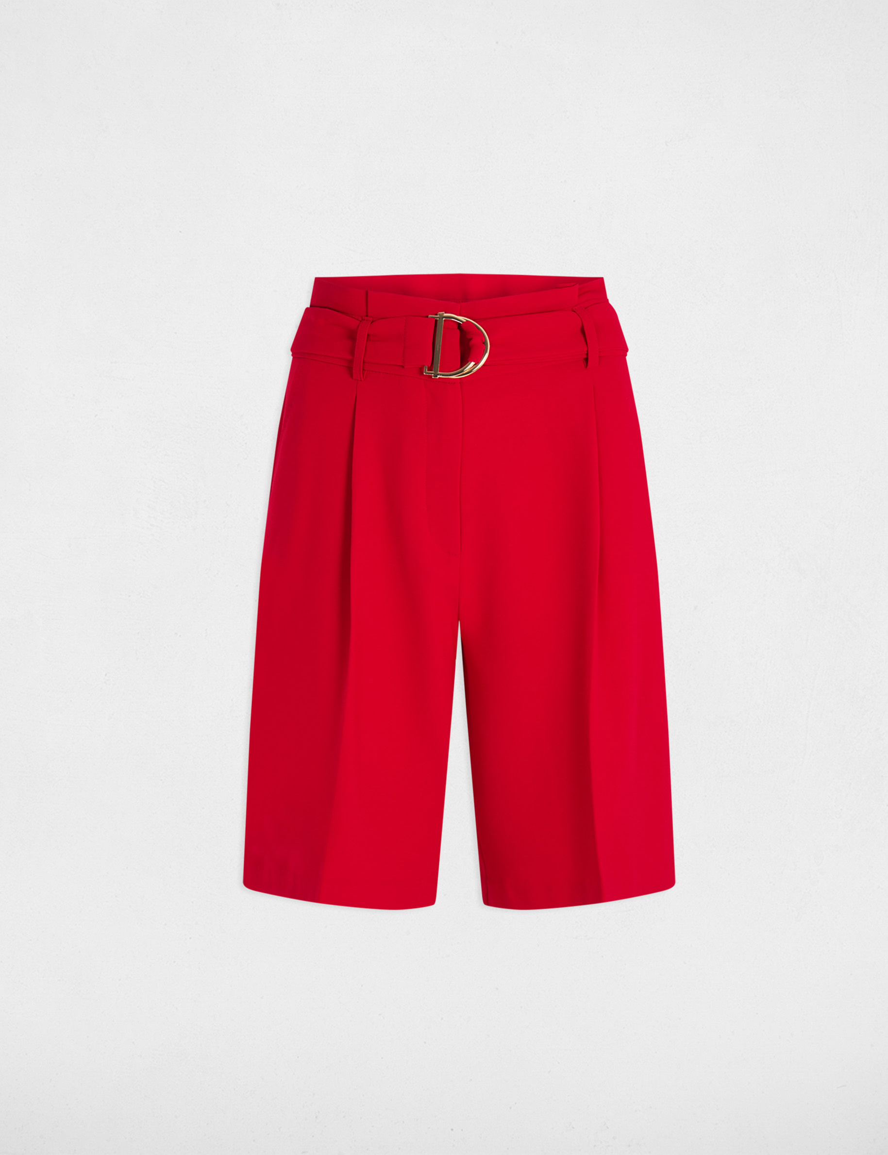 Bermuda droit &agrave; pinces rouge femme