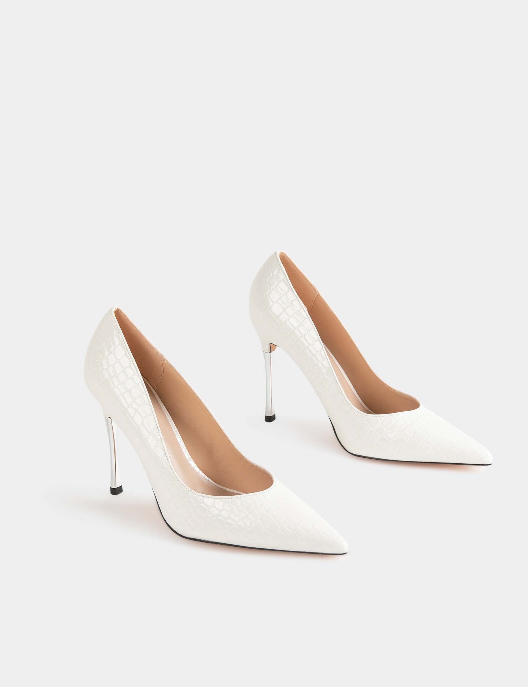 Escarpins à talons aspect croco blanc femme Escarpins à talons aspect croco blanc femme
