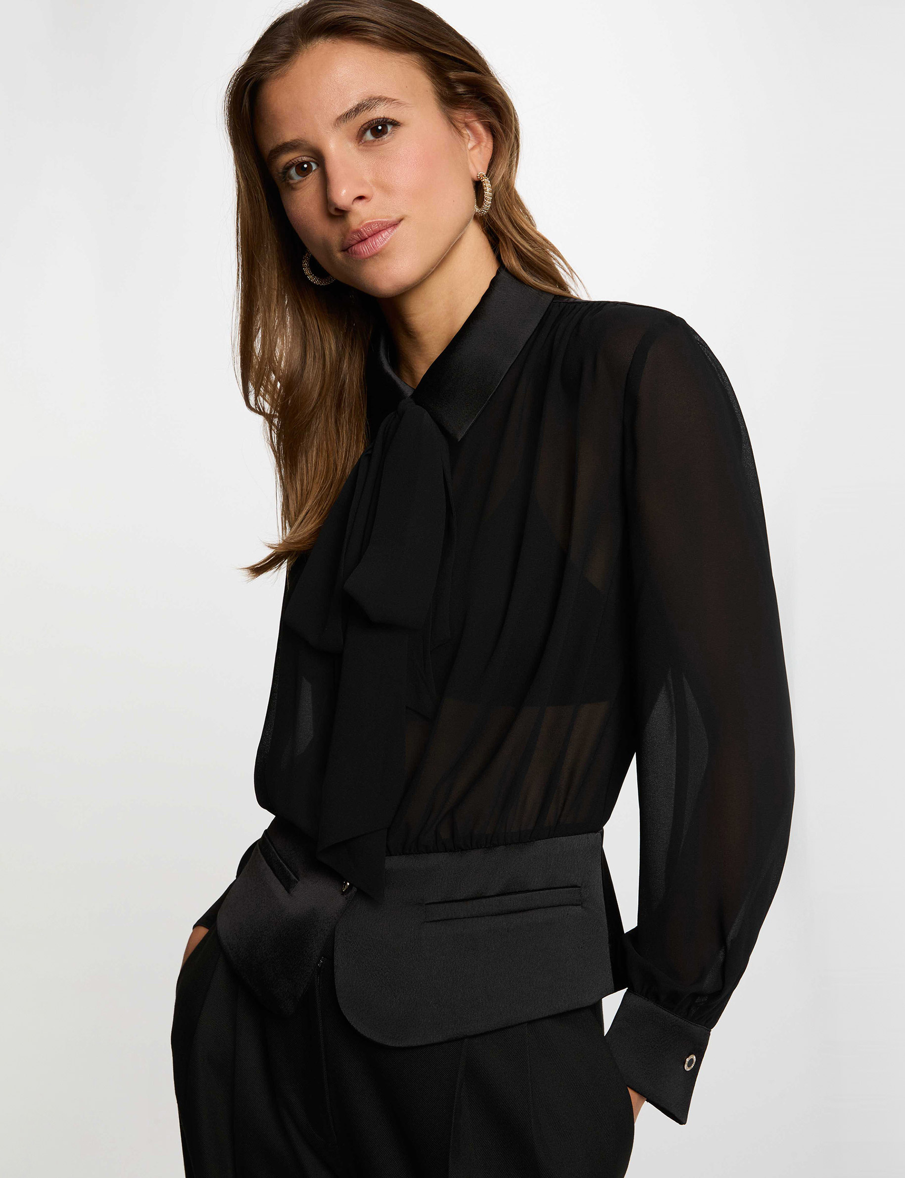 Chemise voile lavalli&egrave;re noir femme