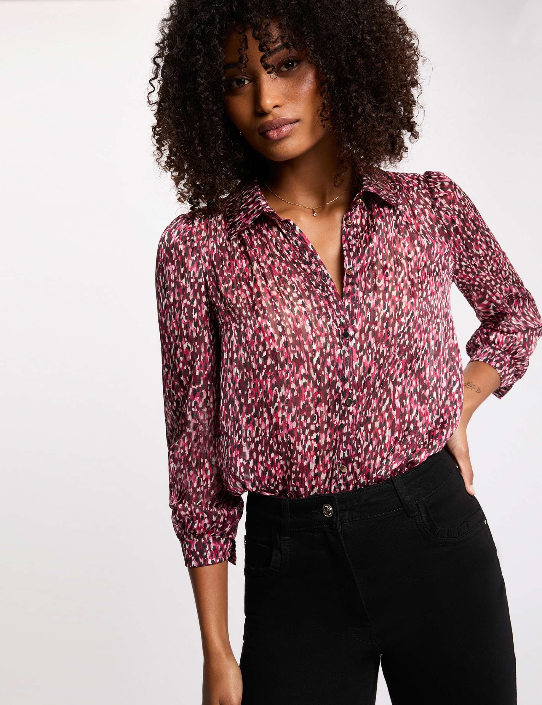 Chemise voile imprim&eacute;e multicolore femme