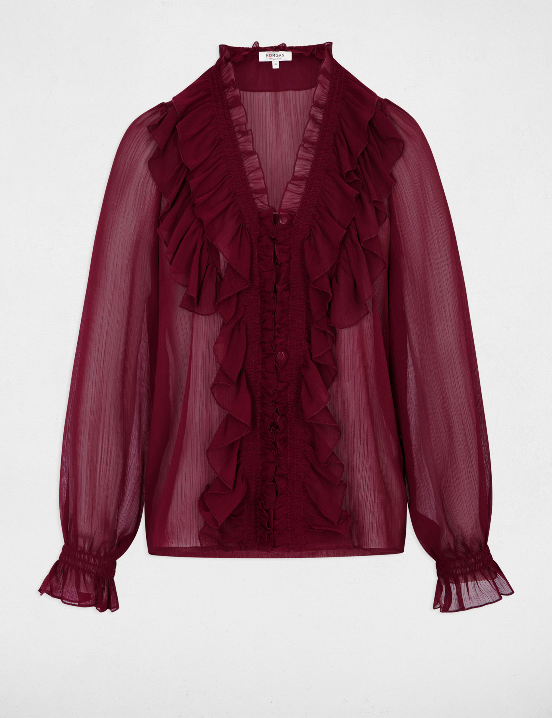 Chemise fluide col v bordeaux femme