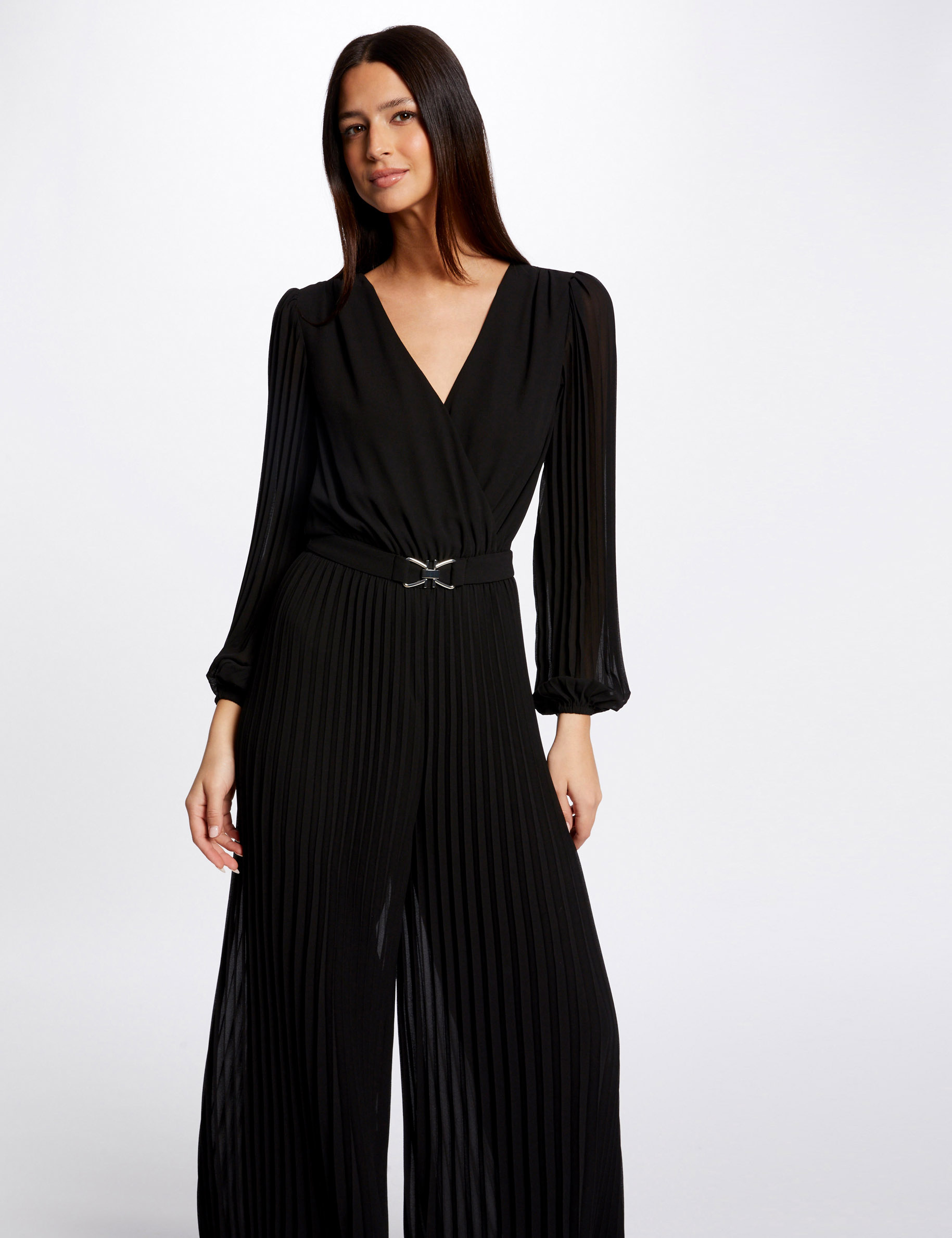 combinaison jambes larges plissee noir femme Combinaison jambes larges plissée noir femme