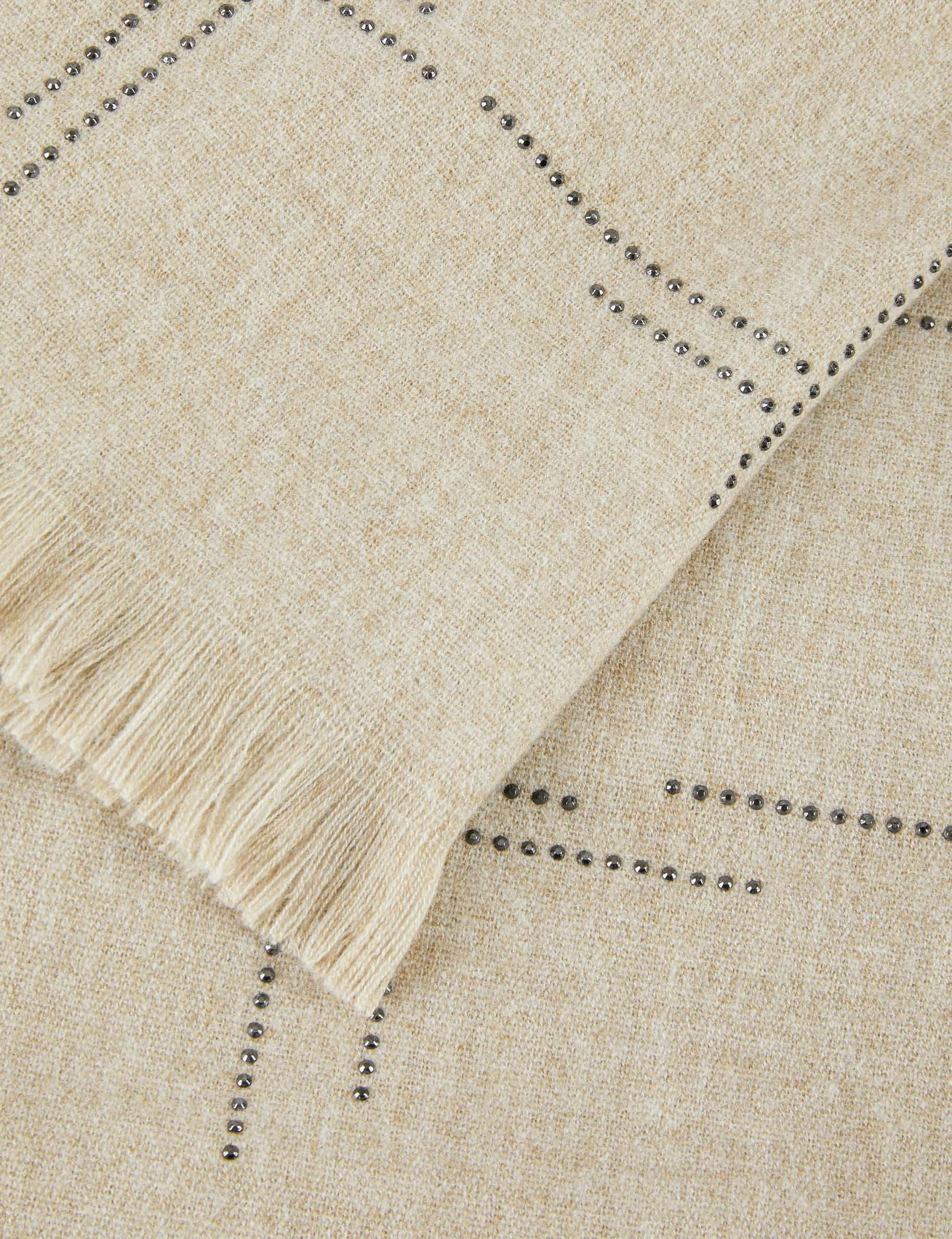 echarpe avec strass et franges beige femme Écharpe avec strass et franges beige femme