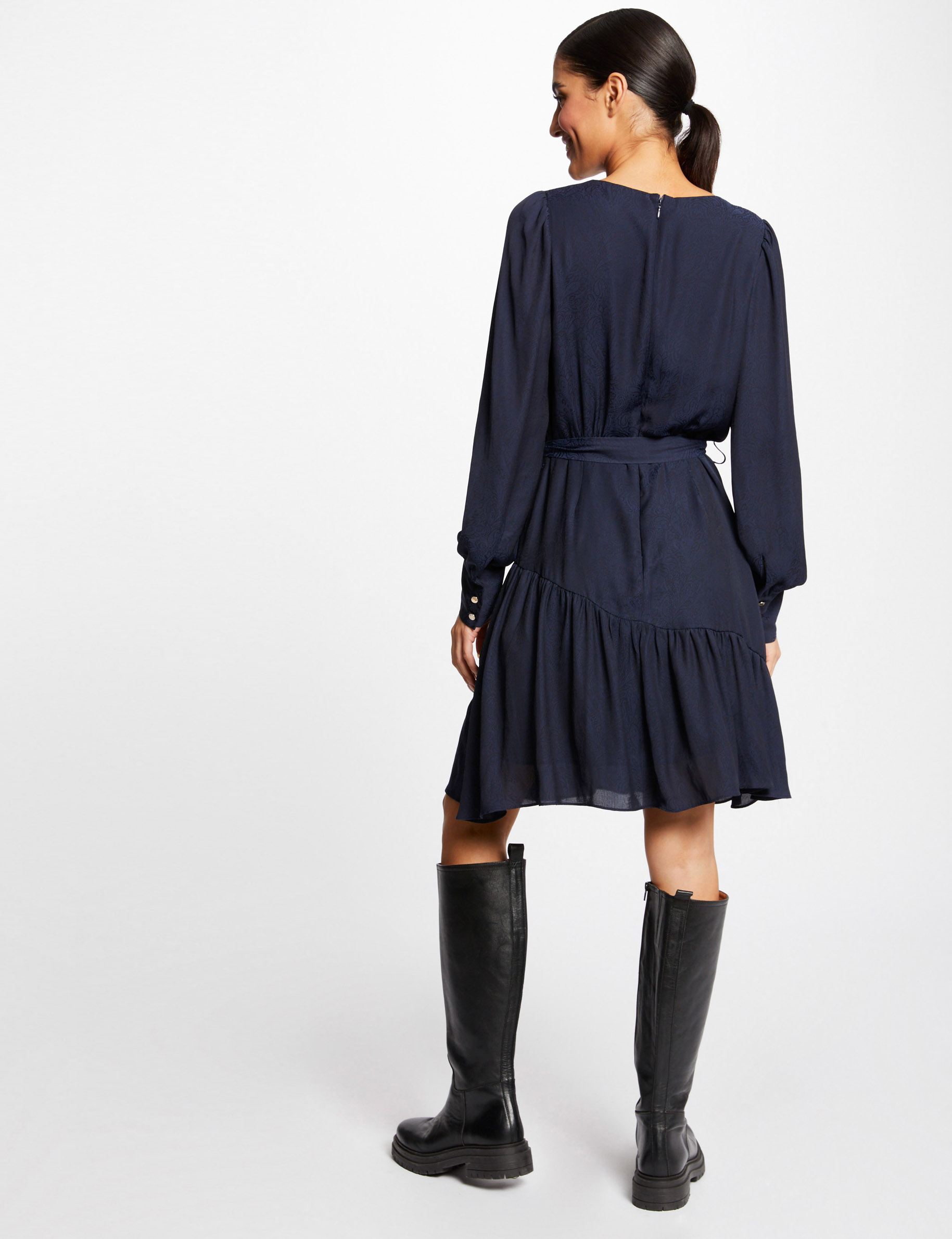 robe evasee a col cache coeur marine femme Robe évasée à col cache-coeur marine femme