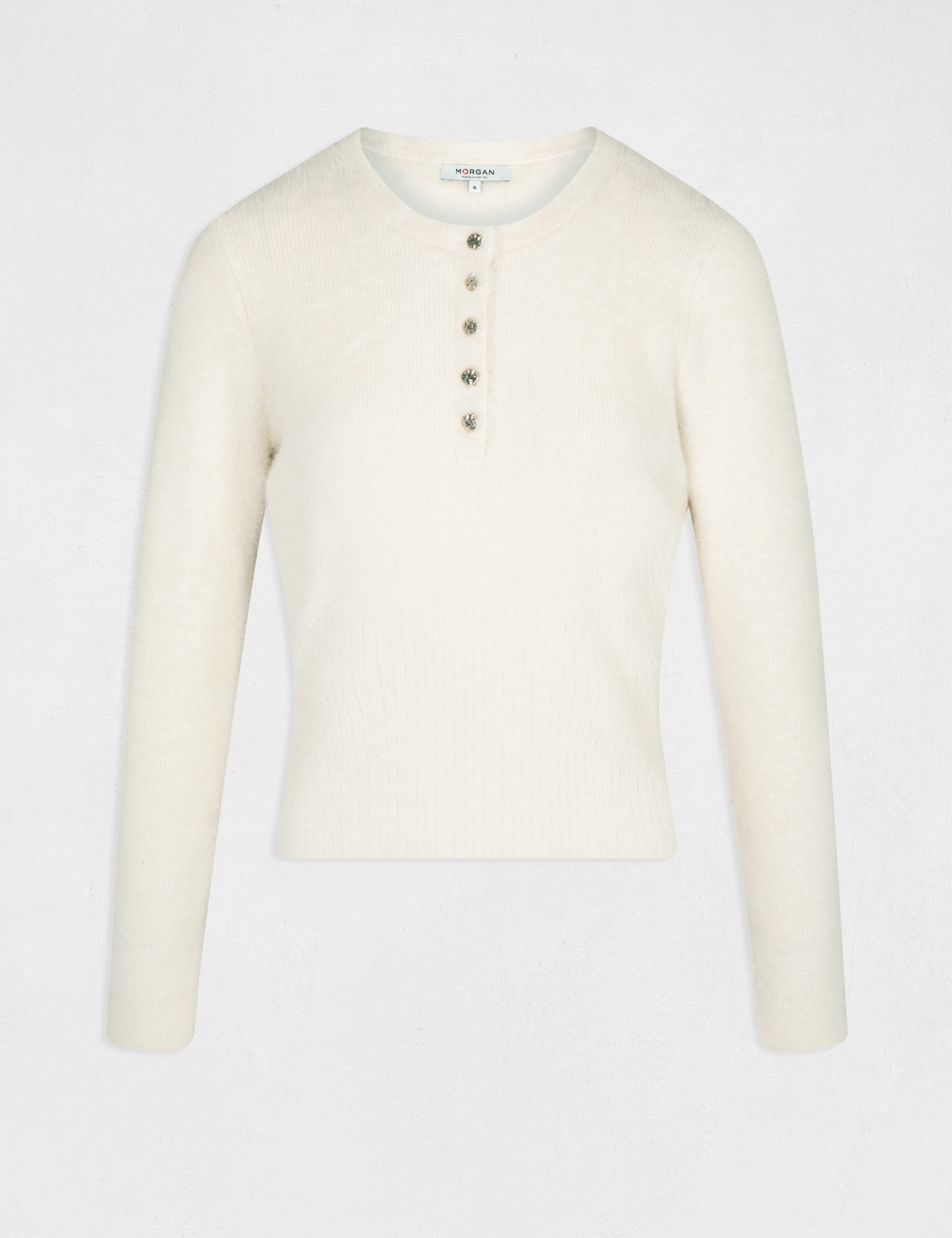 Pull manches longues à col rond ivoire femme Pull manches longues à col rond ivoire femme