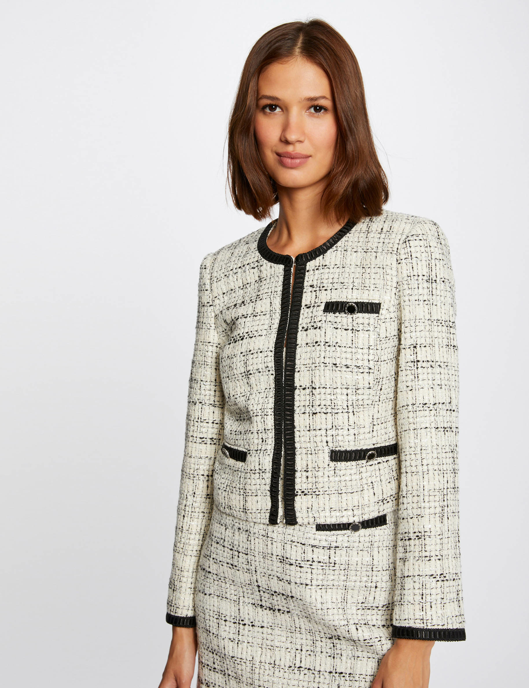 Veste droite avec col rond ecru femme