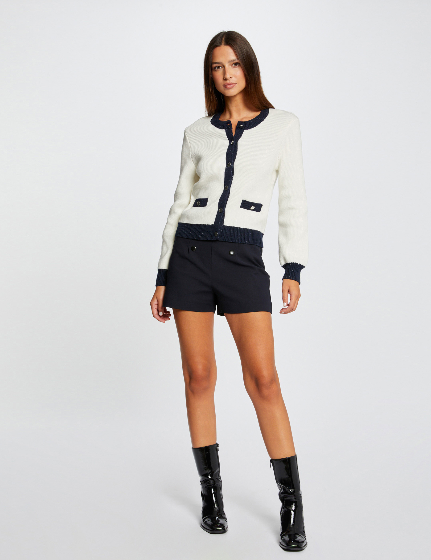 gilet manches longues a col rond ivoire femme Gilet manches longues à col rond ivoire femme
