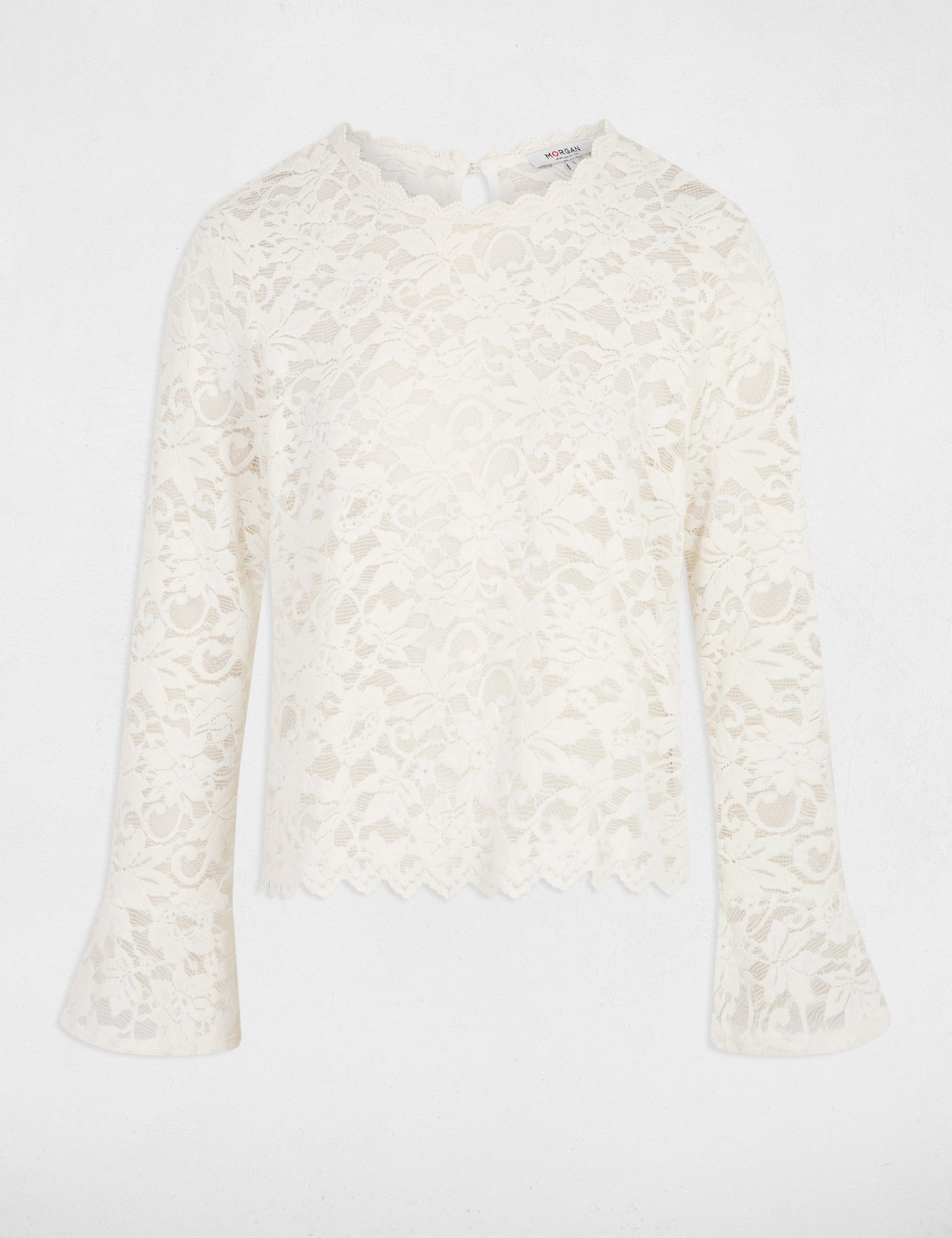 Morgan Haut Manche Longue Dentelle Blouse Top Dentelle Rouge Long