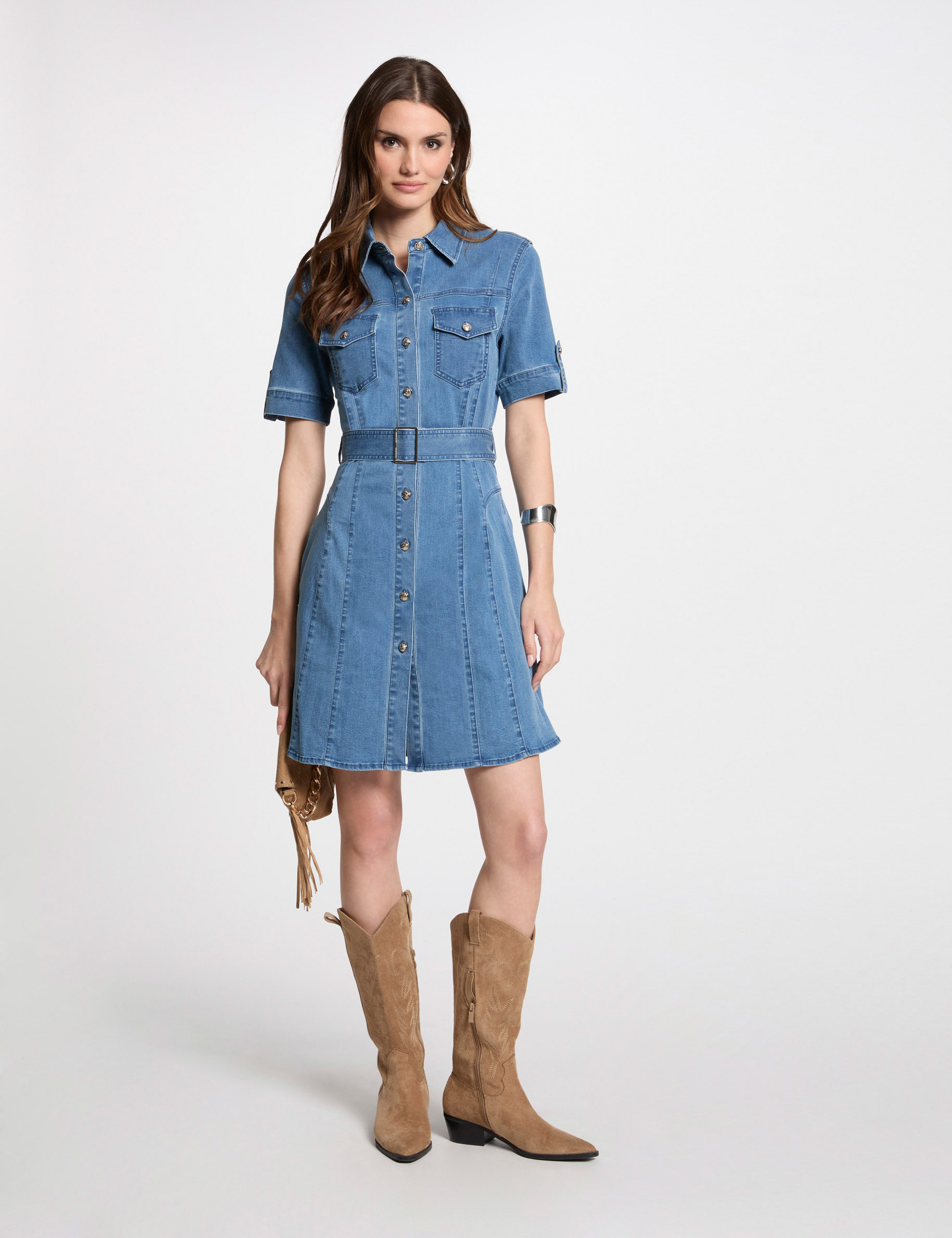 robe courte patineuse en jean denim stone femme Robe courte patineuse en jean denim stone femme