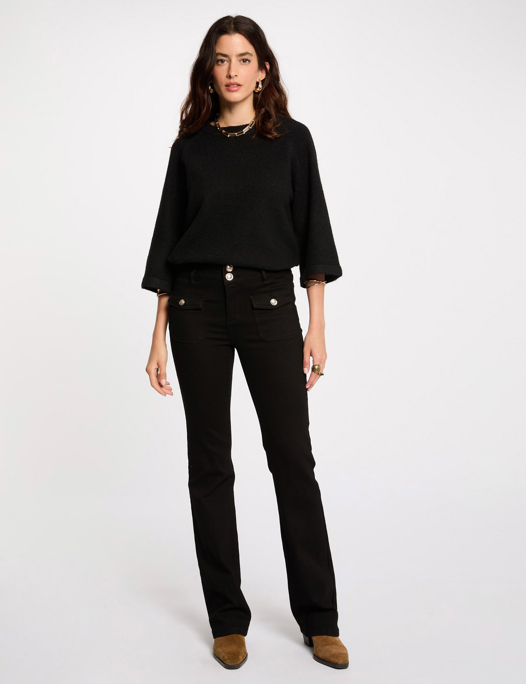 jeans bootcut poches a rabat noir femme Jeans bootcut poches à rabat noir femme