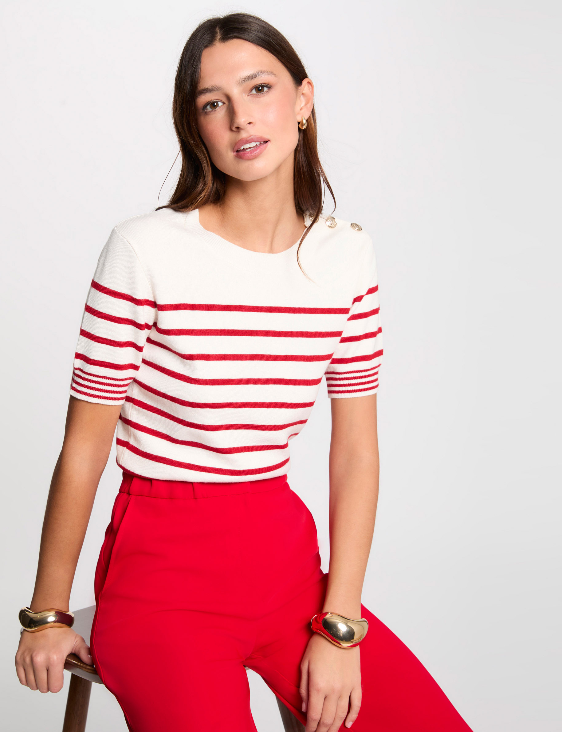 pull manches courtes raye ivoire femme Pull manches courtes rayé ivoire femme
