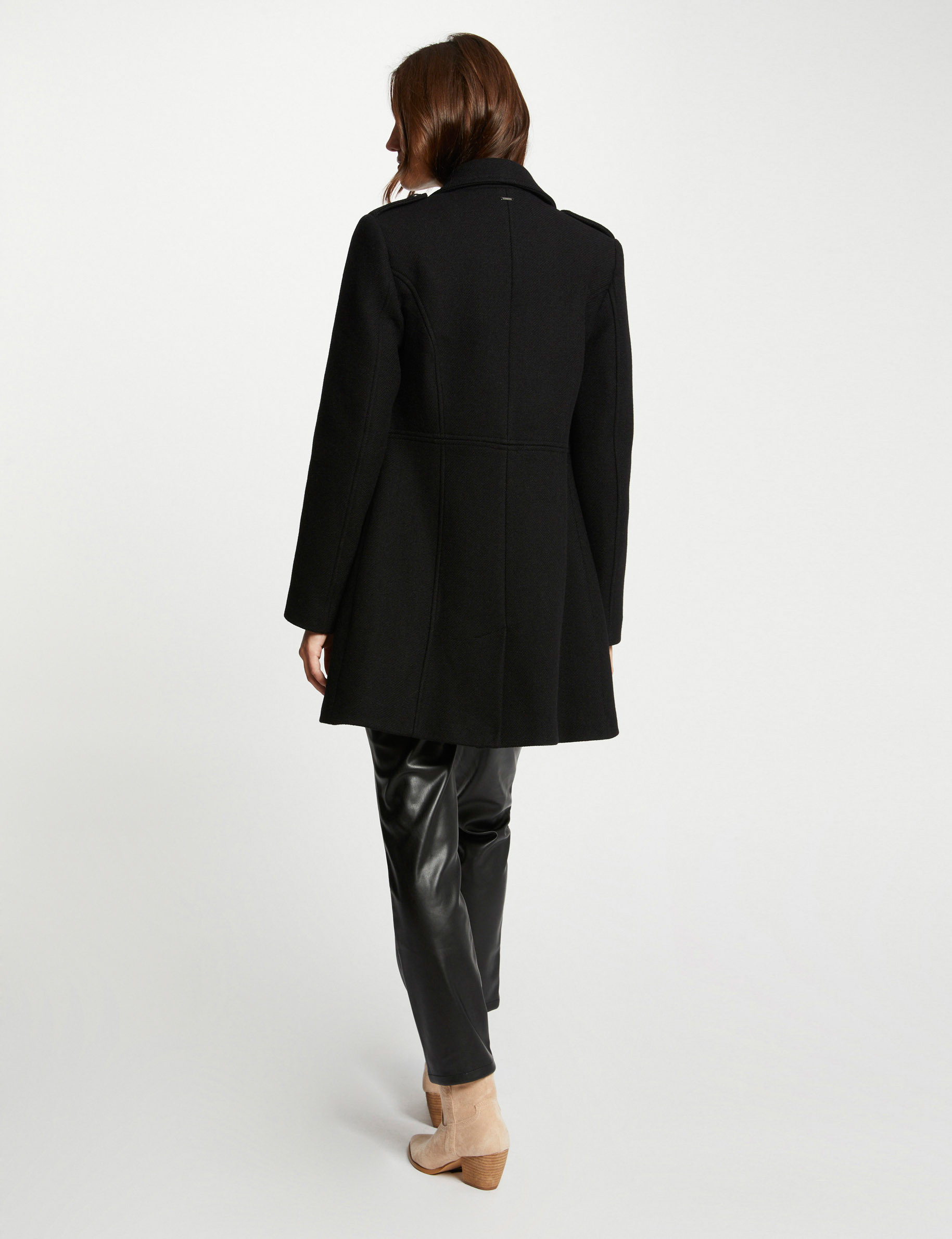 Manteau cintr?� zipp?� avec boutons noir femme | Morgan