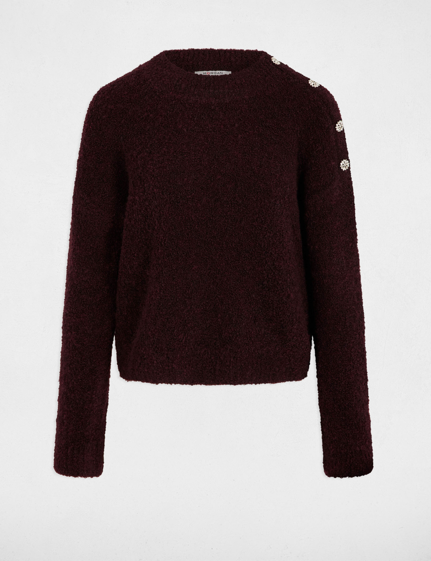 pull col montant et boutons prune femme Pull col montant et boutons prune femme