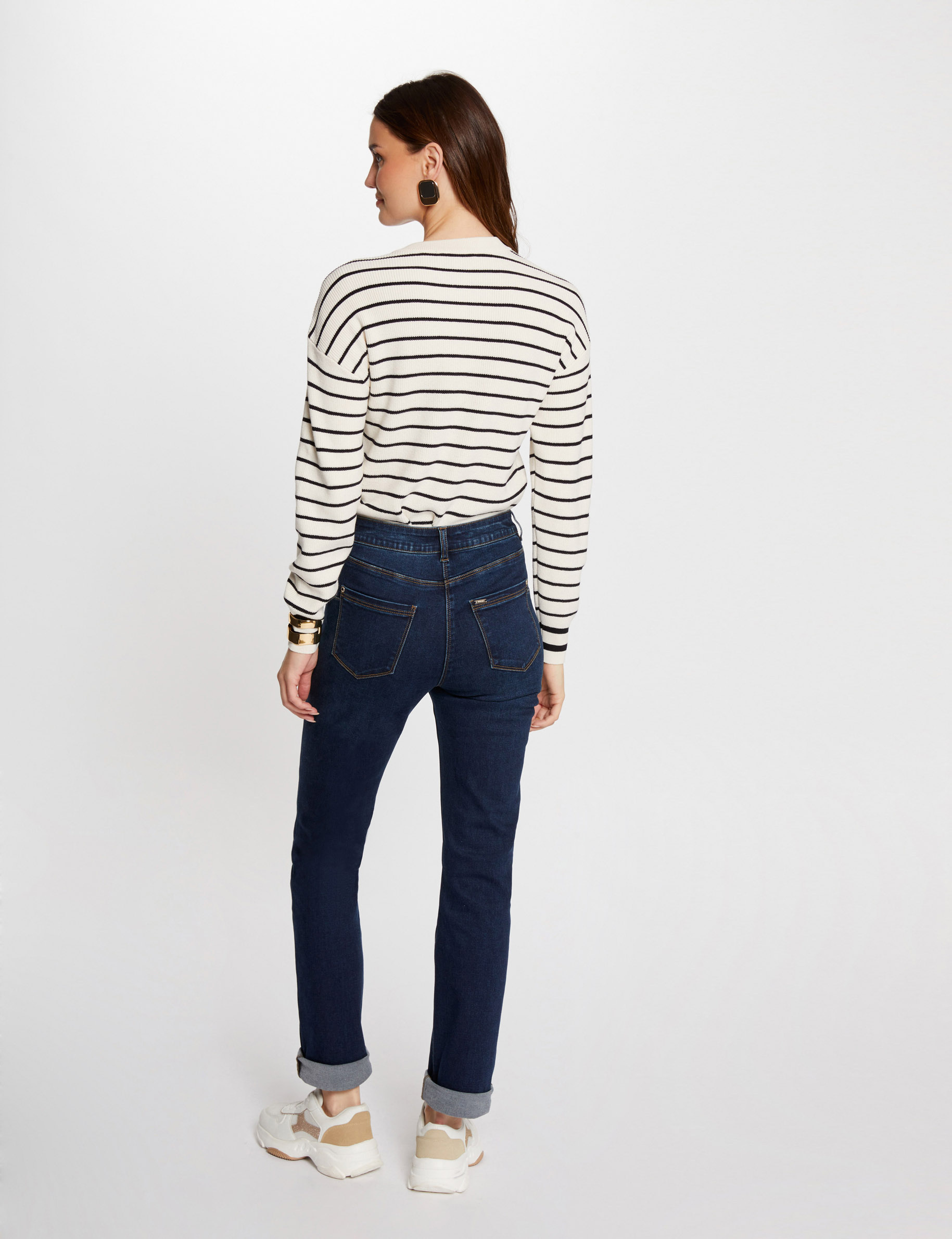 Pull manches longues &agrave; rayures ivoire femme