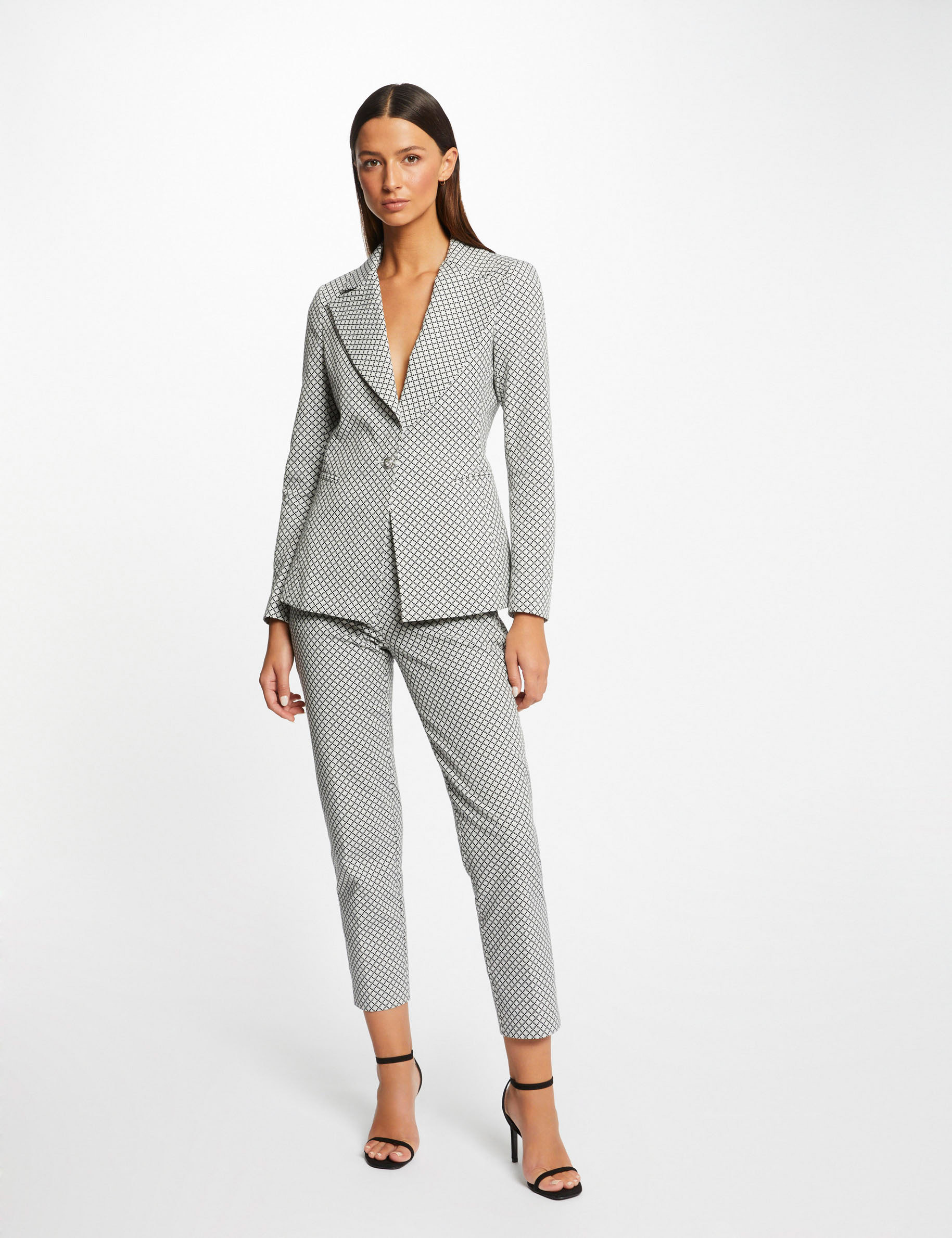 veste city cintree imprime geometrique ecru femme Veste city cintrée imprimé géométrique ecru femme