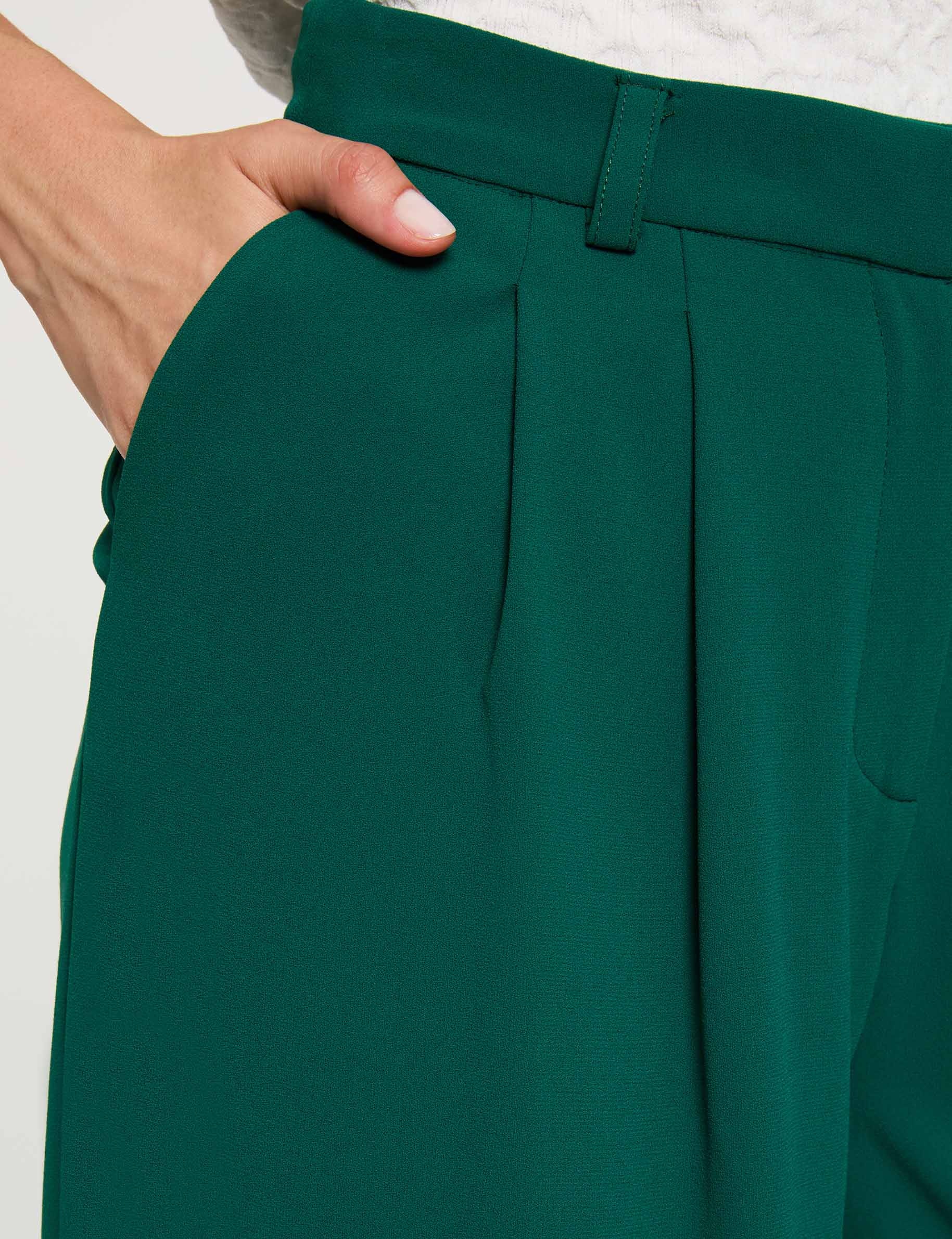 Pantalon large taille haute vert femme