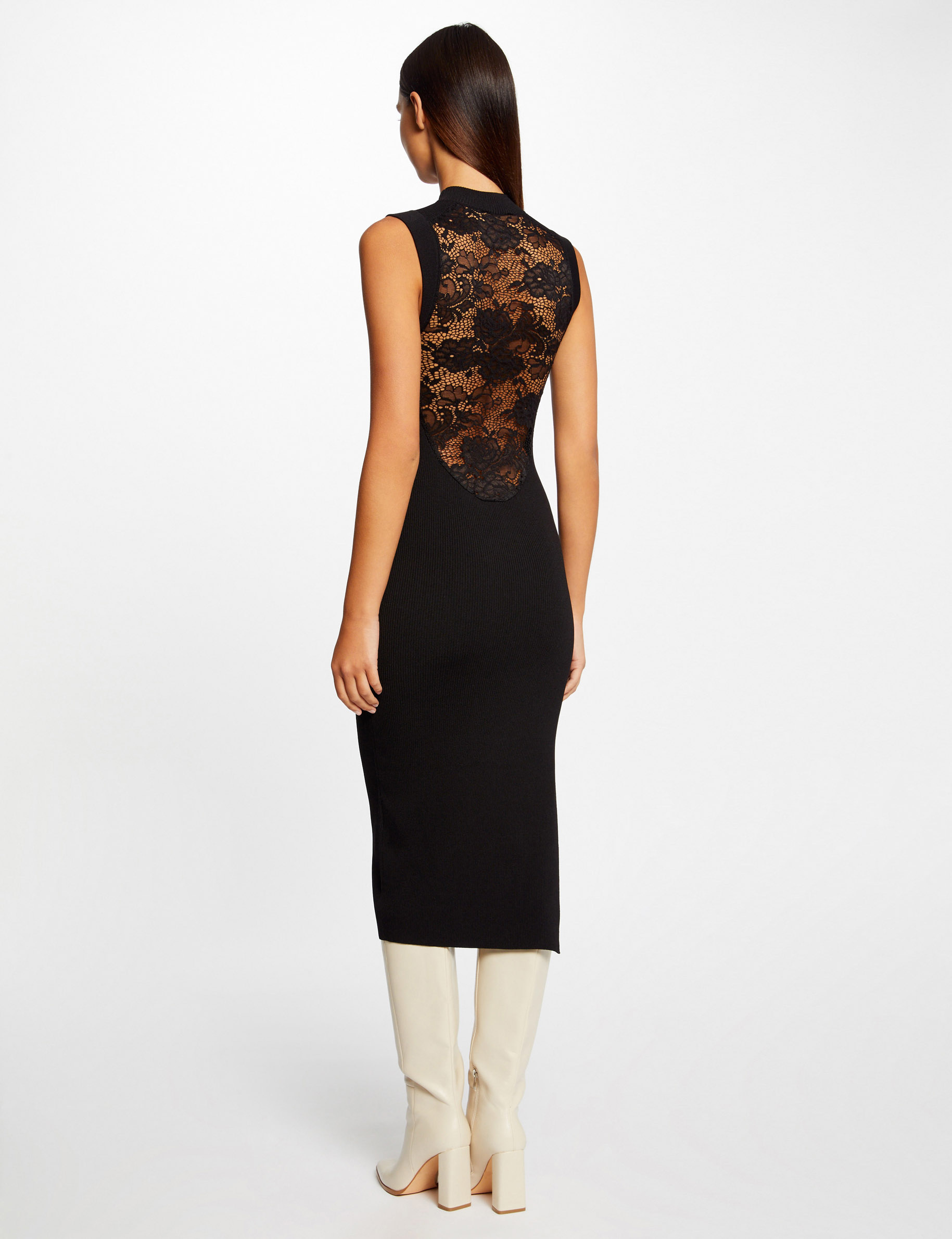 robe pull midi ajustee dos dentelle noir femme Robe pull midi ajustée dos dentelle noir femme